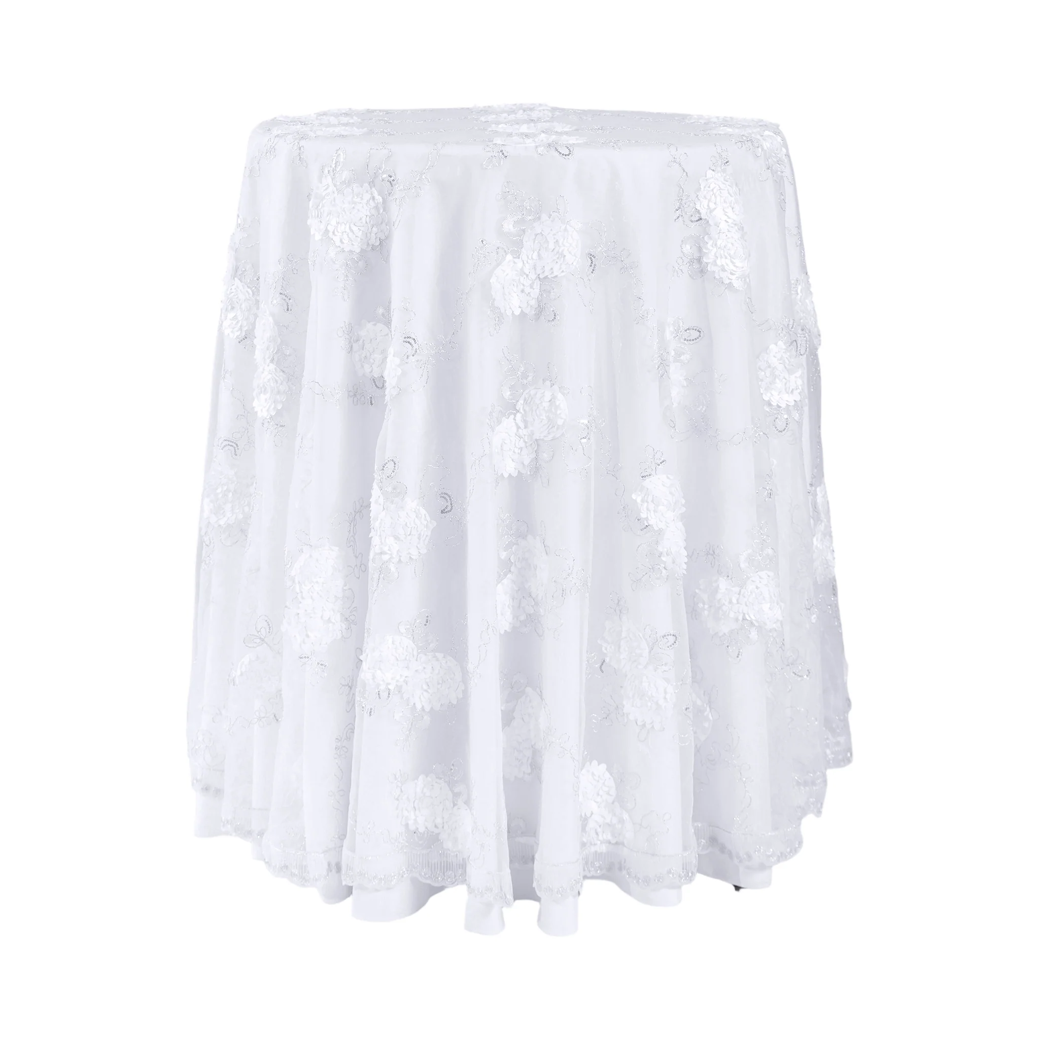 Vintage Veil Embroidery 108" Round Tablecloth/Overlay Topper - White - Image 11