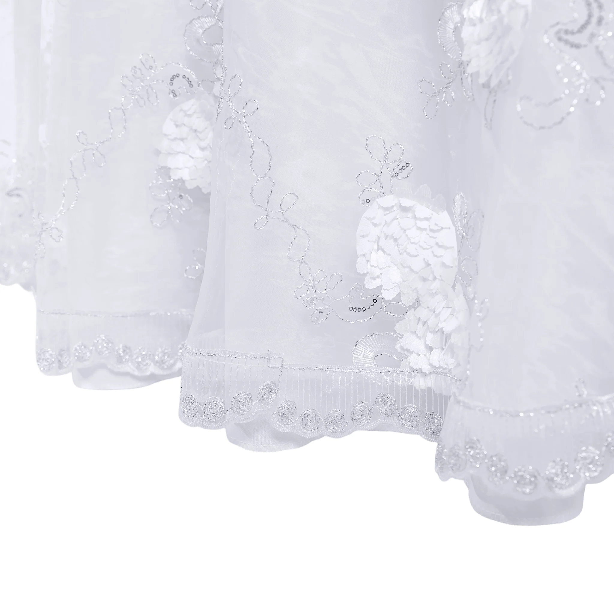 Vintage Veil Embroidery 108" Round Tablecloth/Overlay Topper - White - Image 3