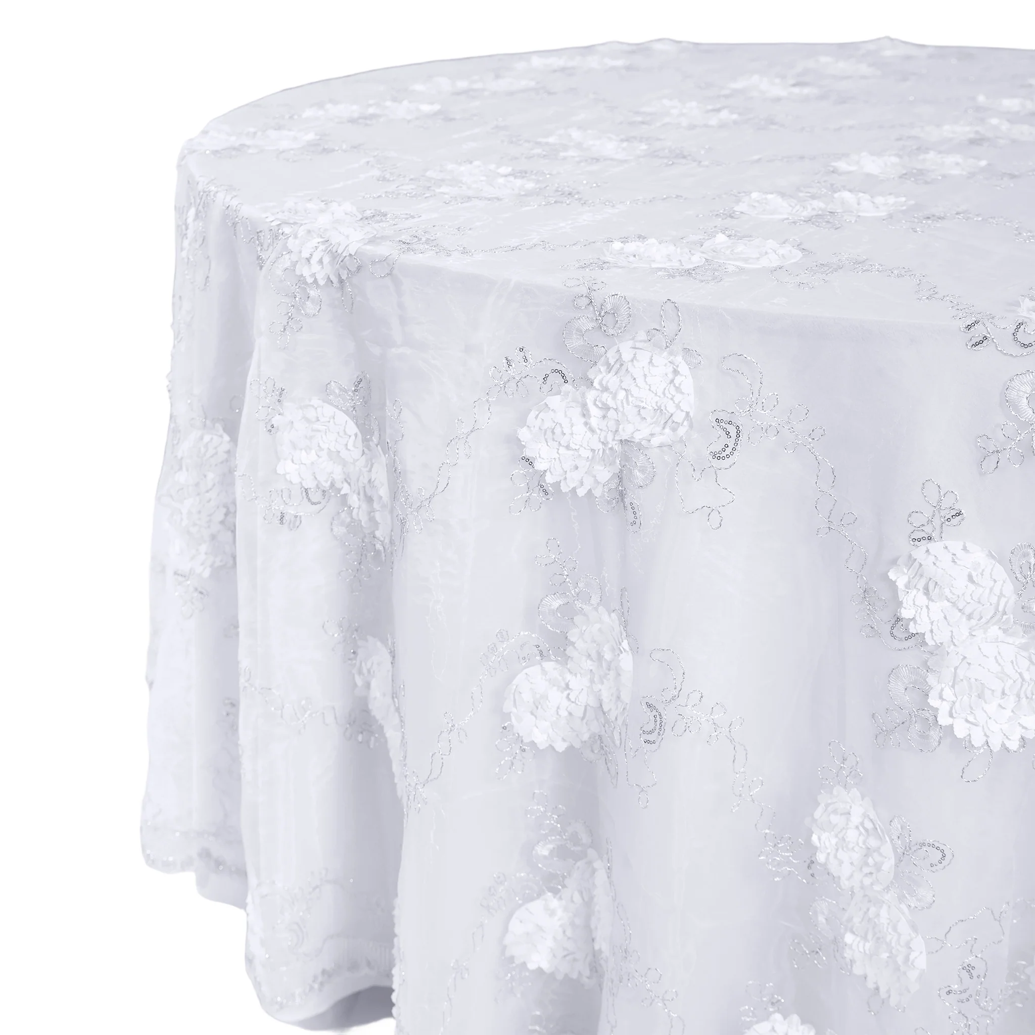 Vintage Veil Embroidery 108" Round Tablecloth/Overlay Topper - White - Image 6