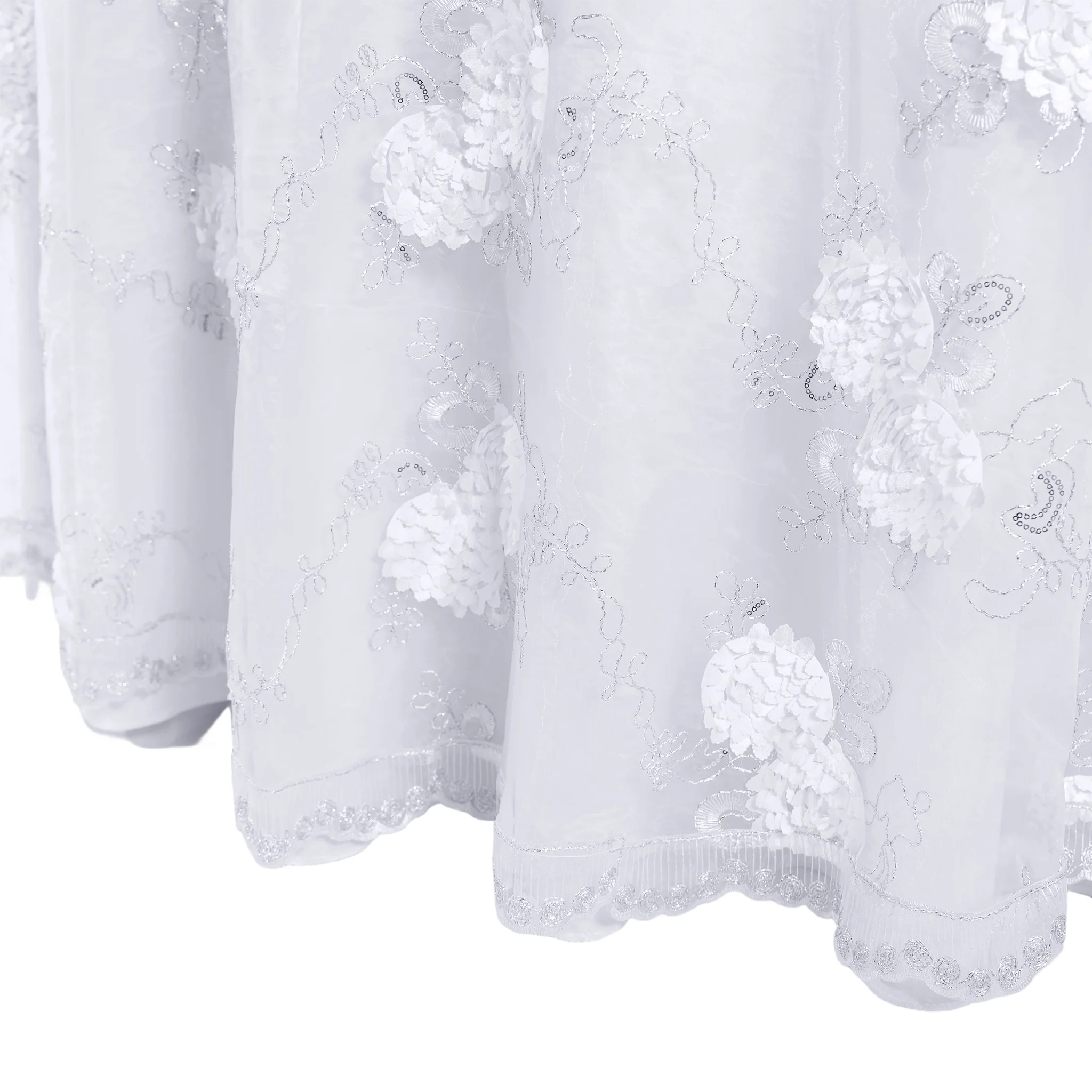 Vintage Veil Embroidery 108" Round Tablecloth/Overlay Topper - White - Image 8