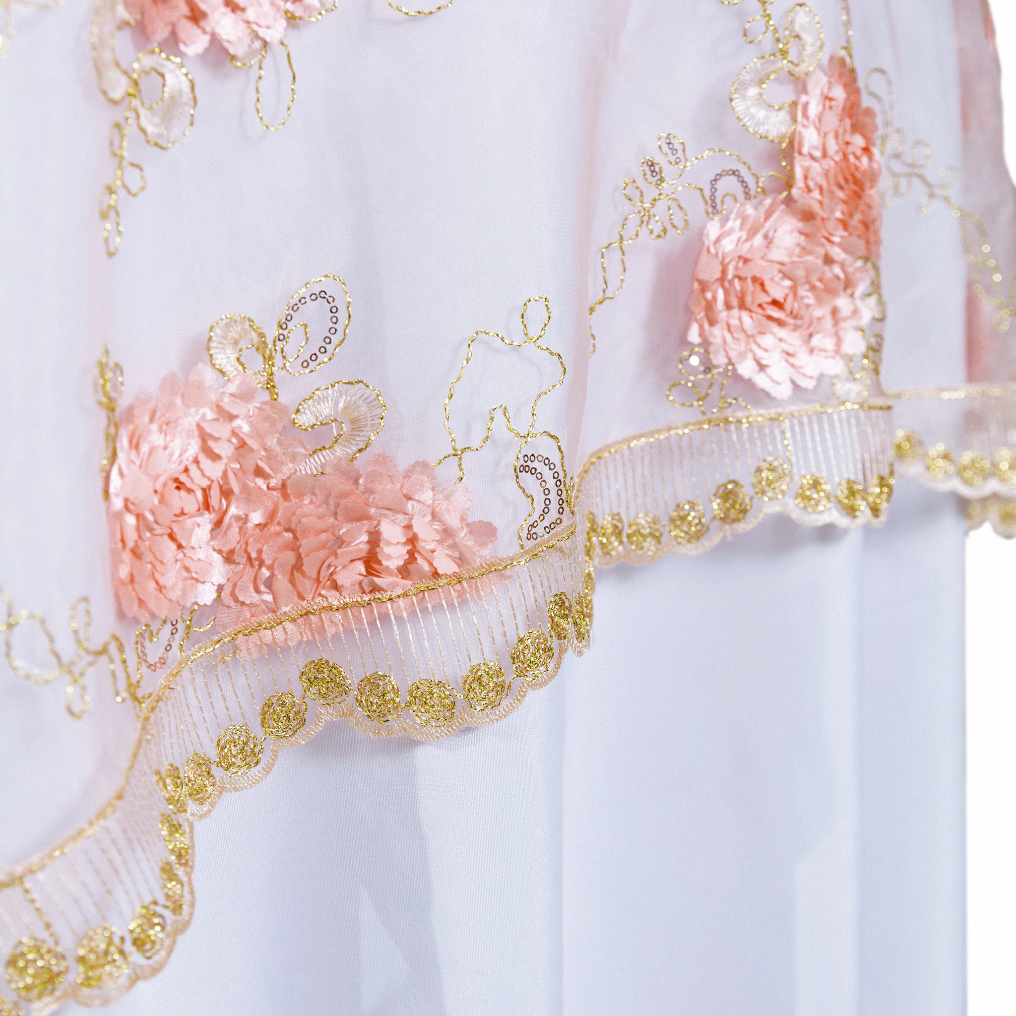 Vintage Veil Embroidery 90"x90" Square Table Overlay Topper - Blush/Rose Gold - Image 6