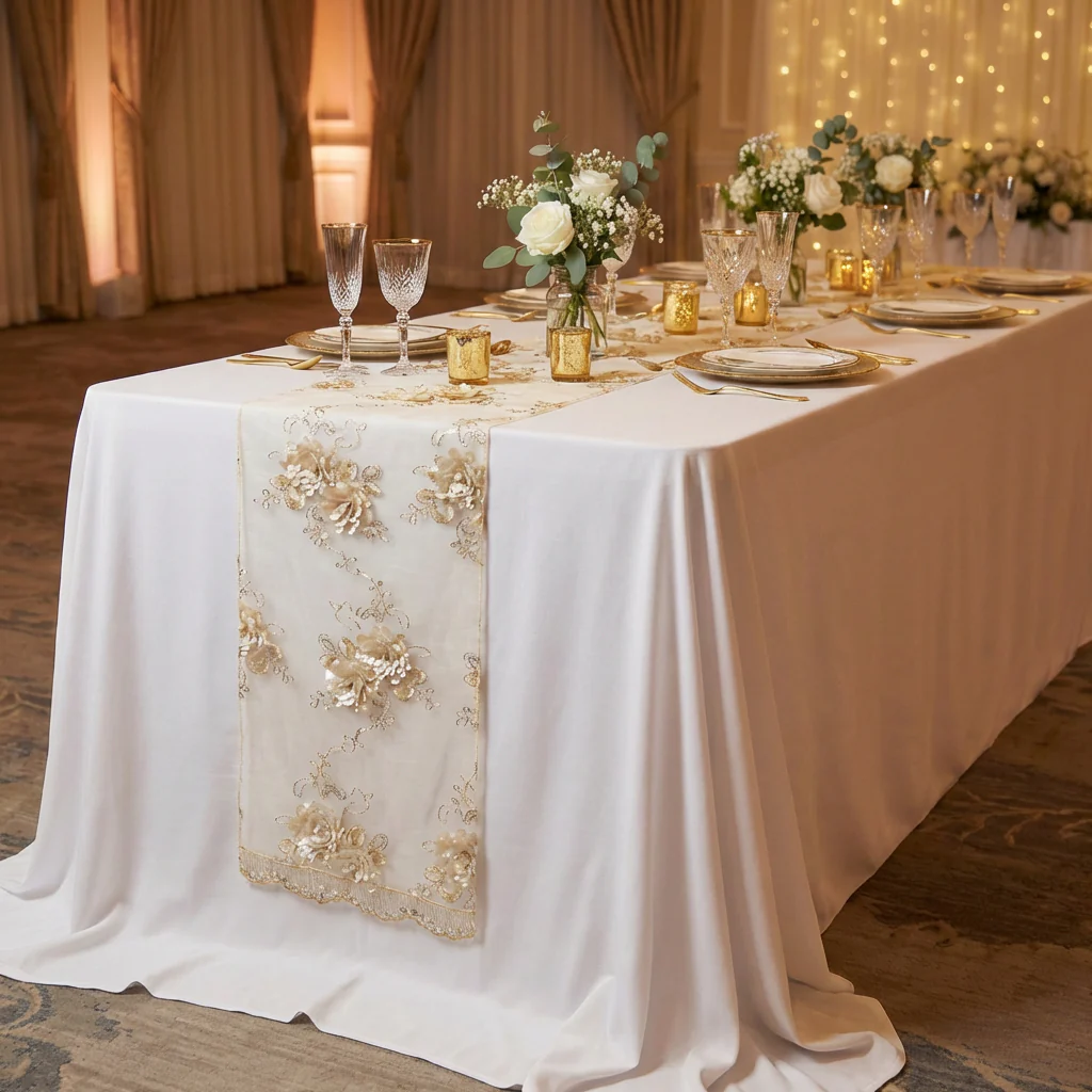 Vintage Veil Embroidery Table Runner - Champagne - Image 2