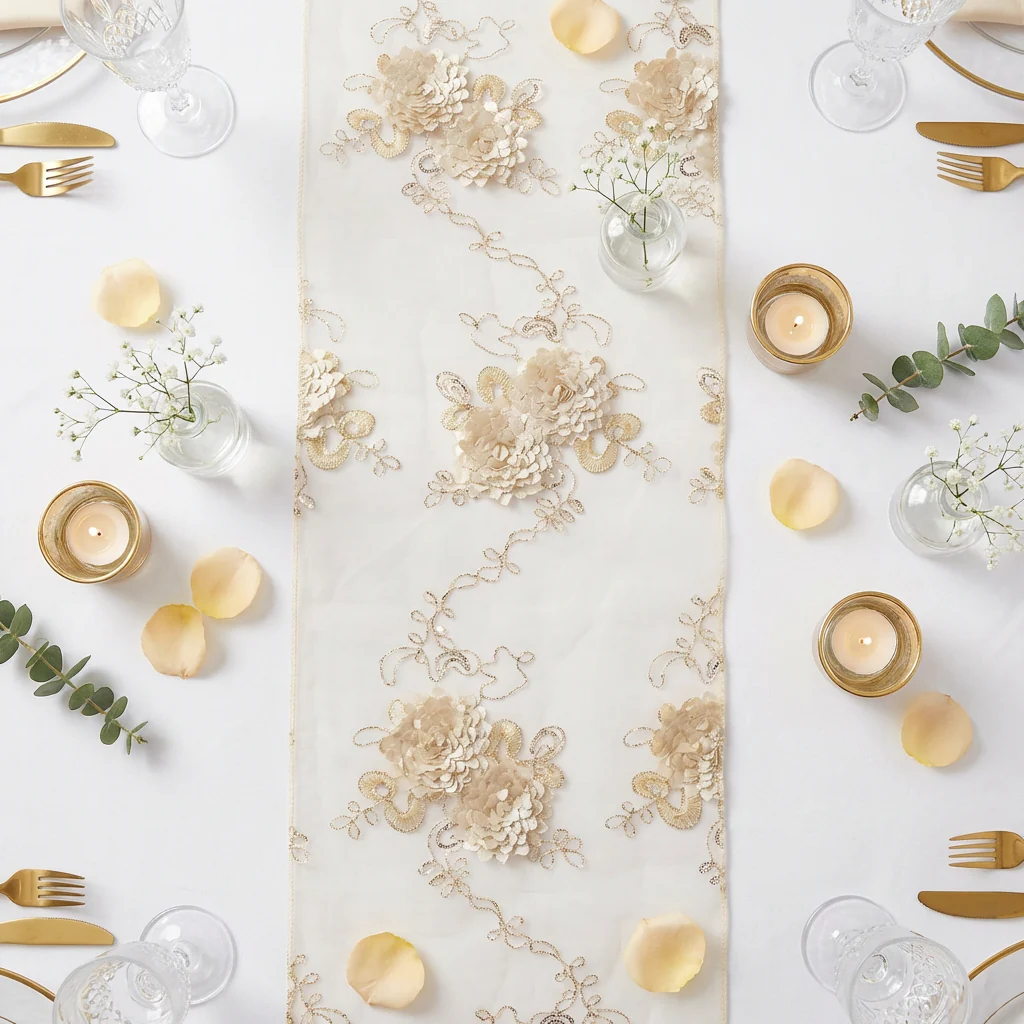 Vintage Veil Embroidery Table Runner - Champagne - Image 3