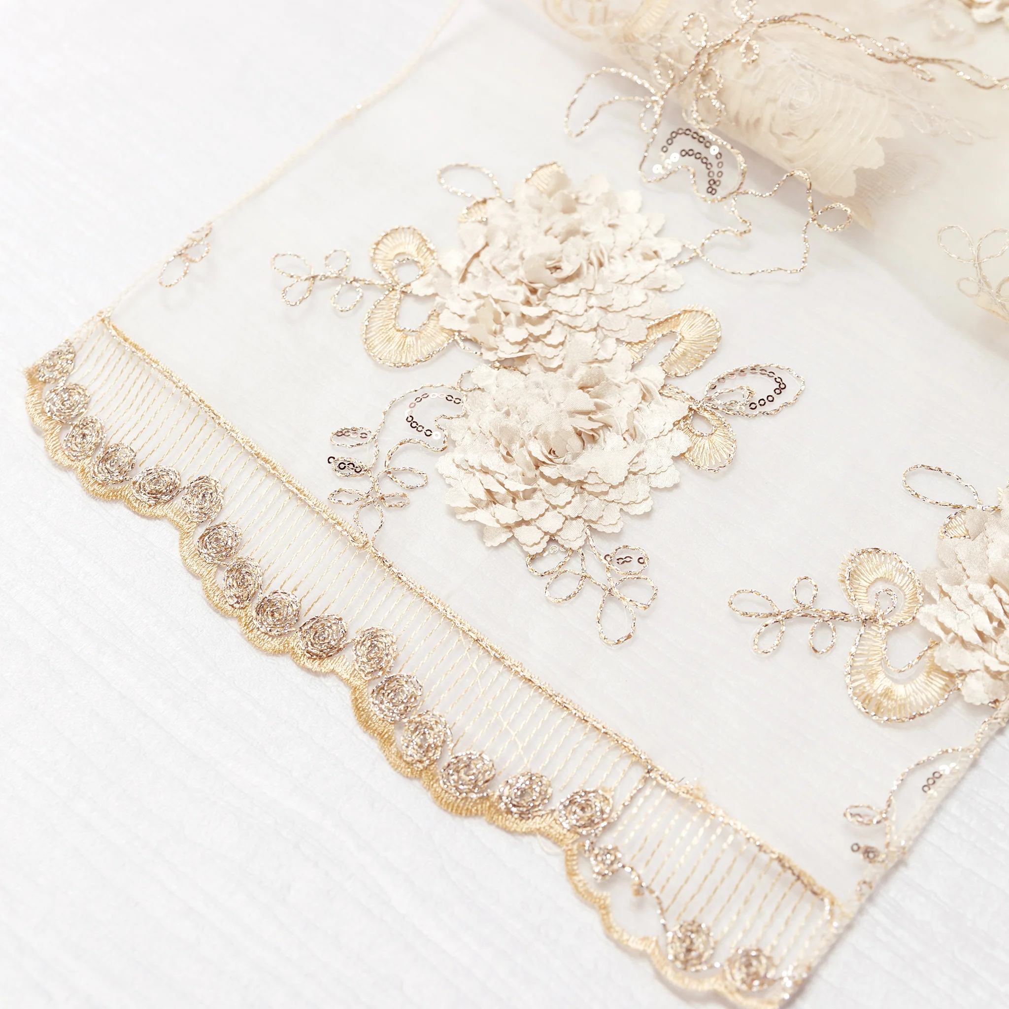 Vintage Veil Embroidery Table Runner - Champagne - Image 4