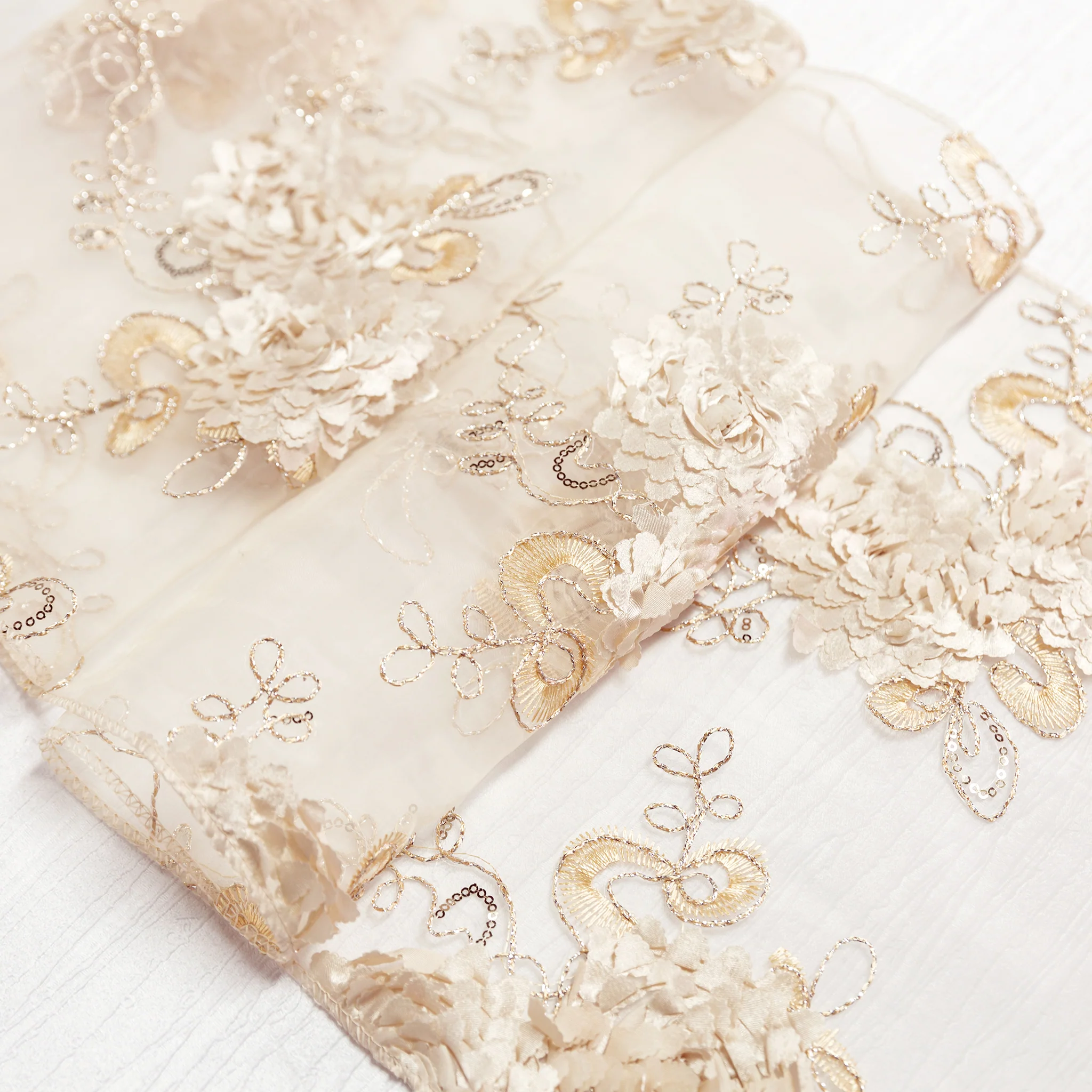 Vintage Veil Embroidery Table Runner - Champagne - Image 5