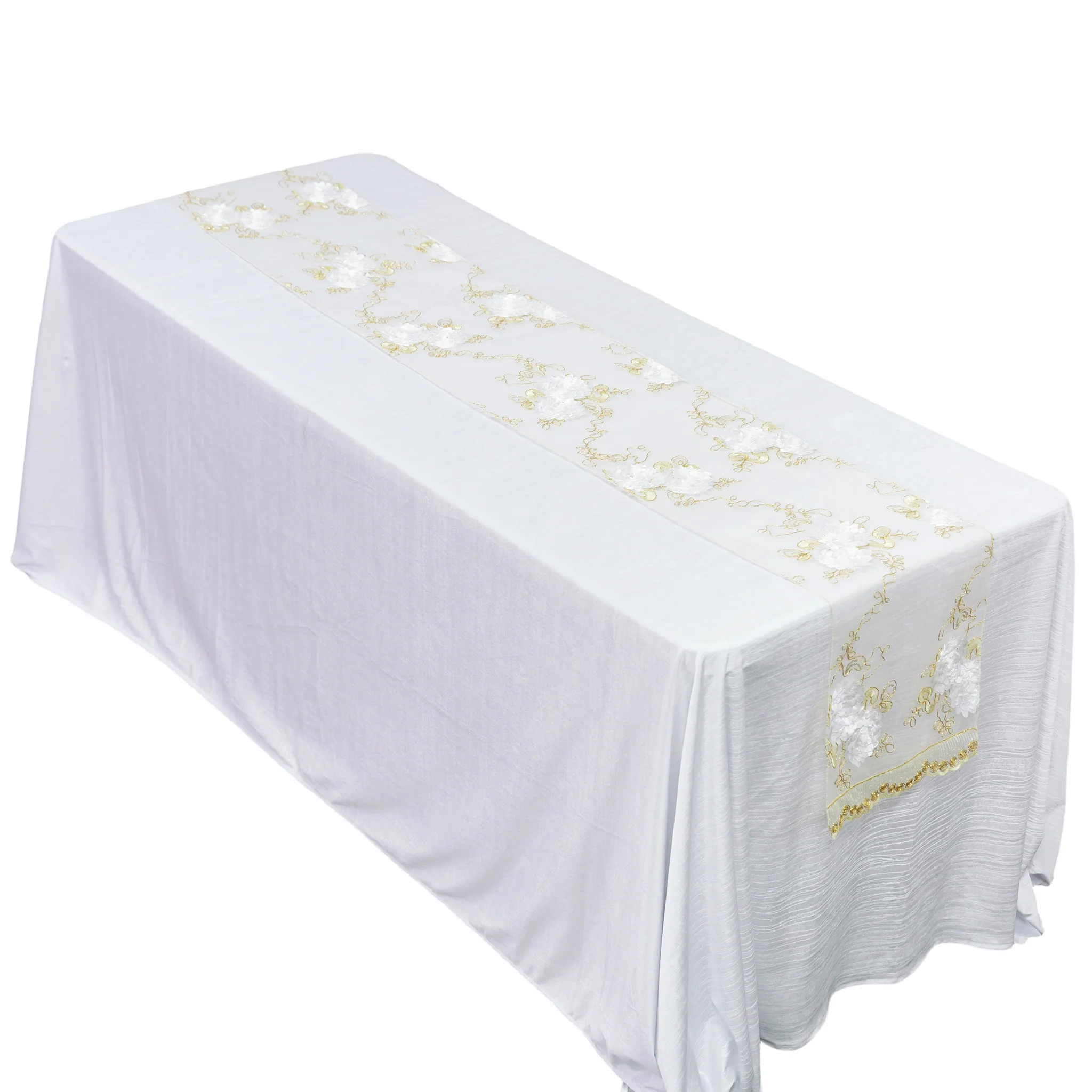 Vintage Veil Embroidery Table Runner - Gold/Ivory