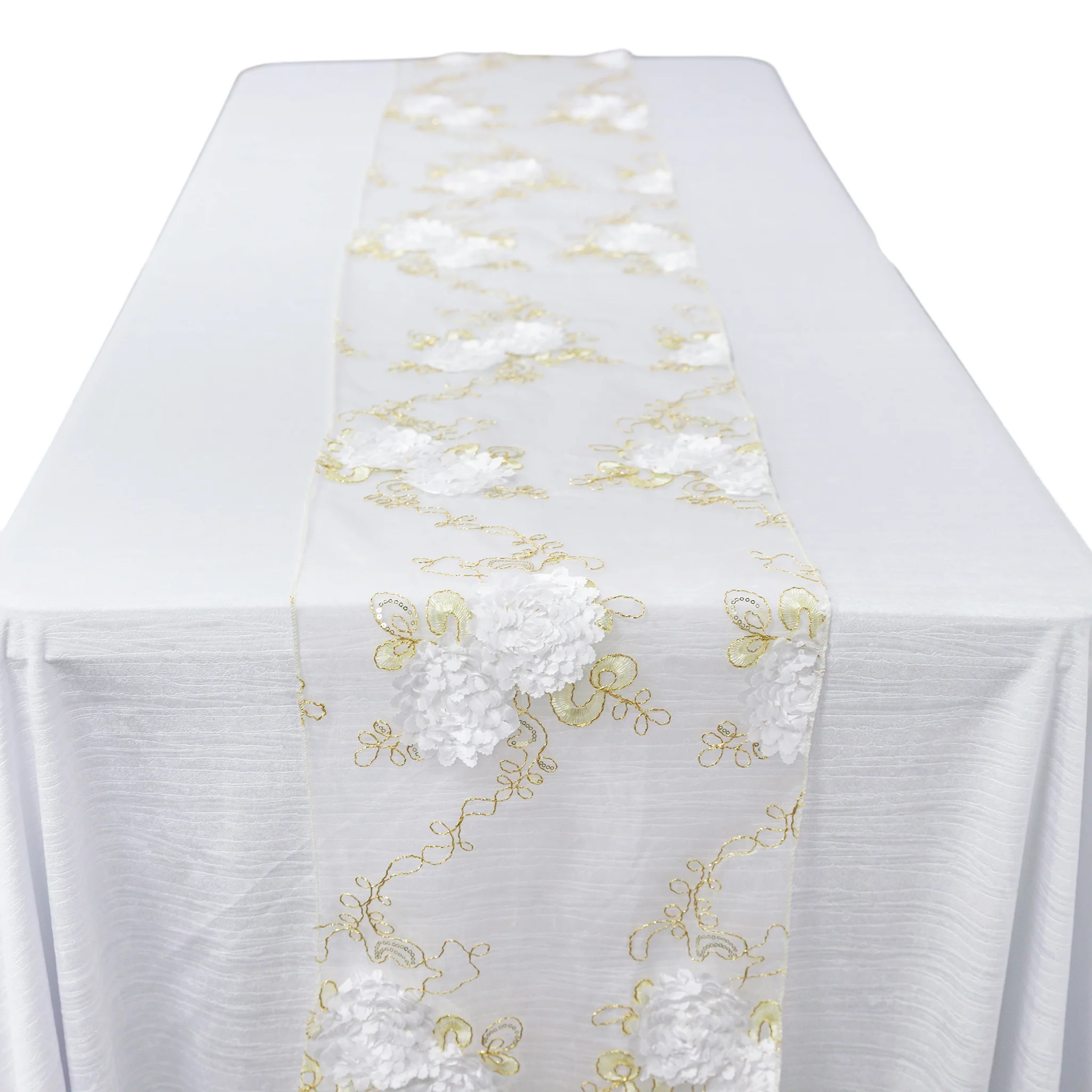Vintage Veil Embroidery Table Runner - Gold/Ivory - Image 4