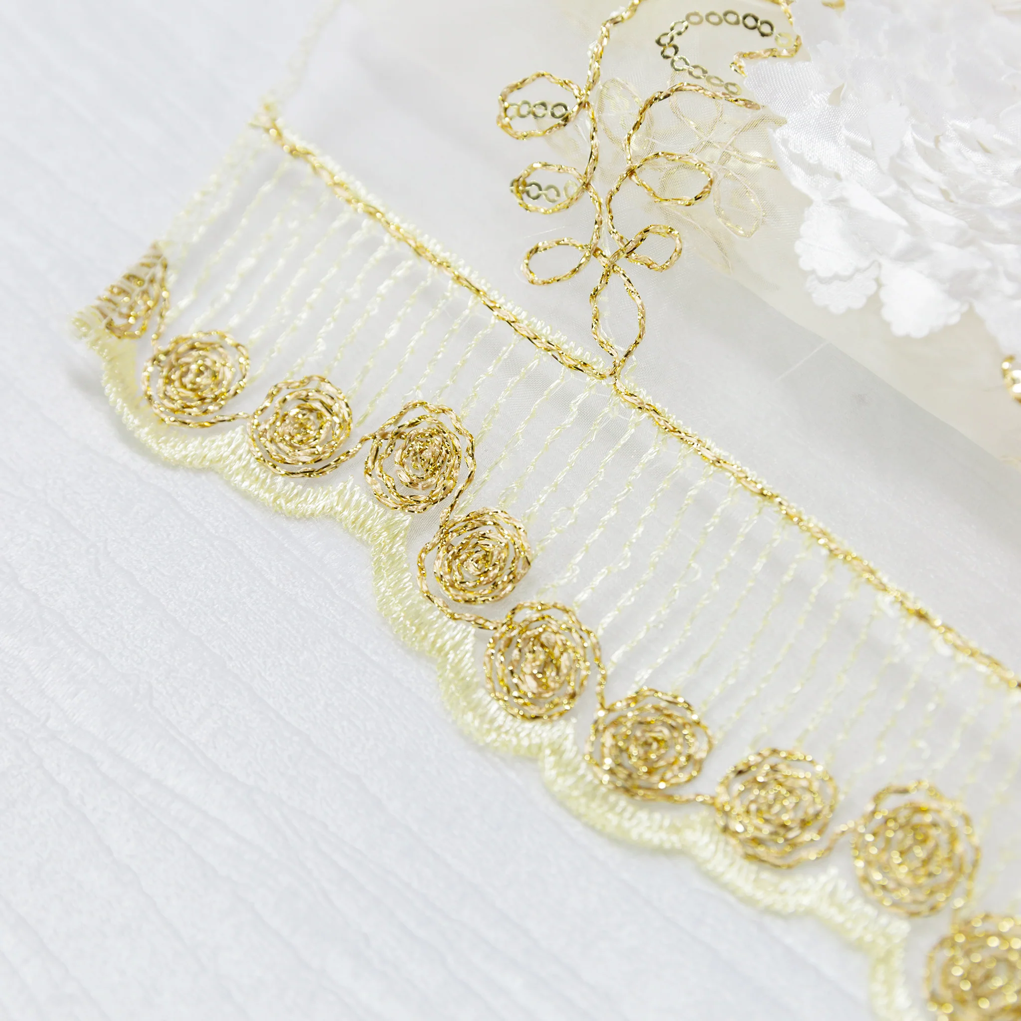 Vintage Veil Embroidery Table Runner - Gold/Ivory - Image 5