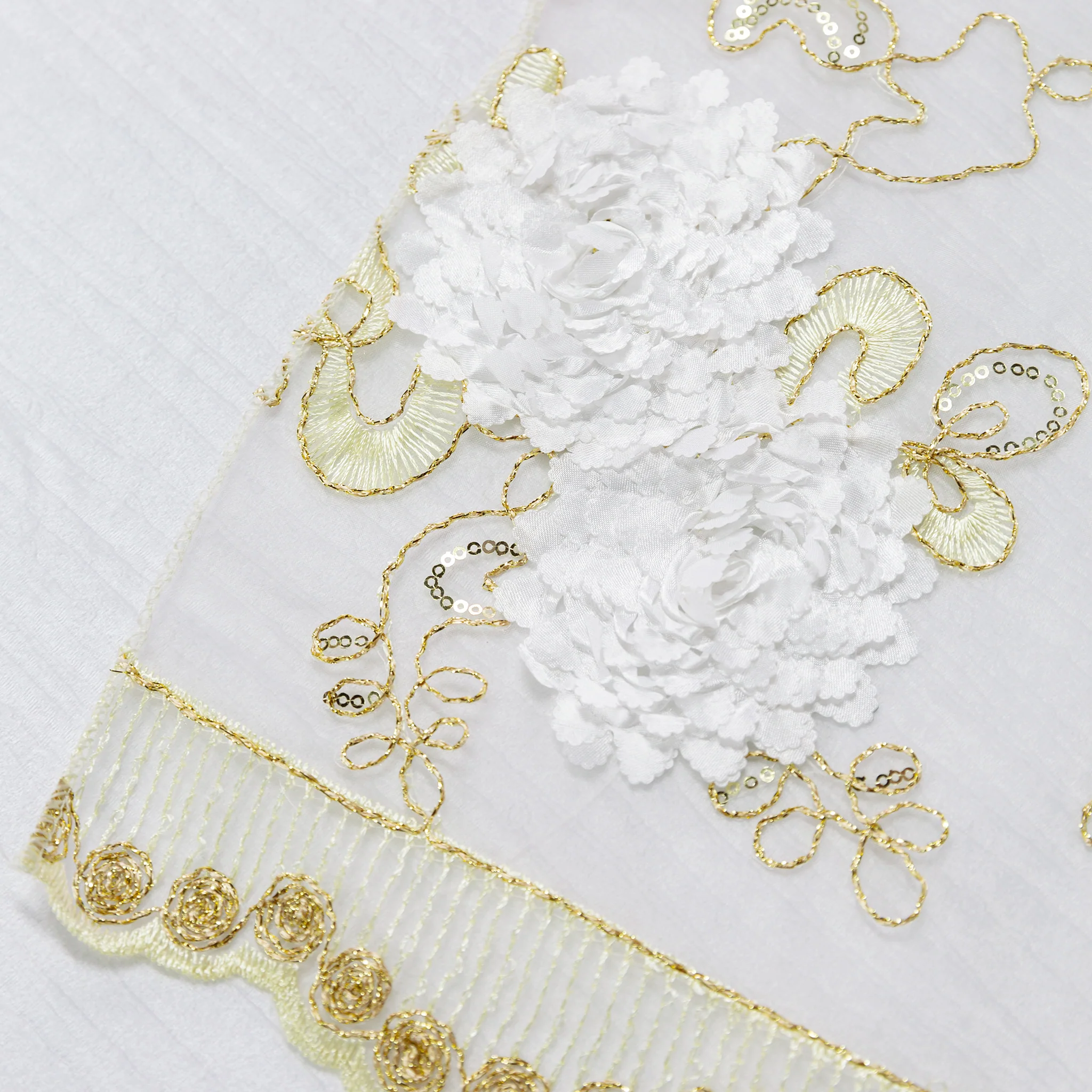 Vintage Veil Embroidery Table Runner - Gold/Ivory - Image 6