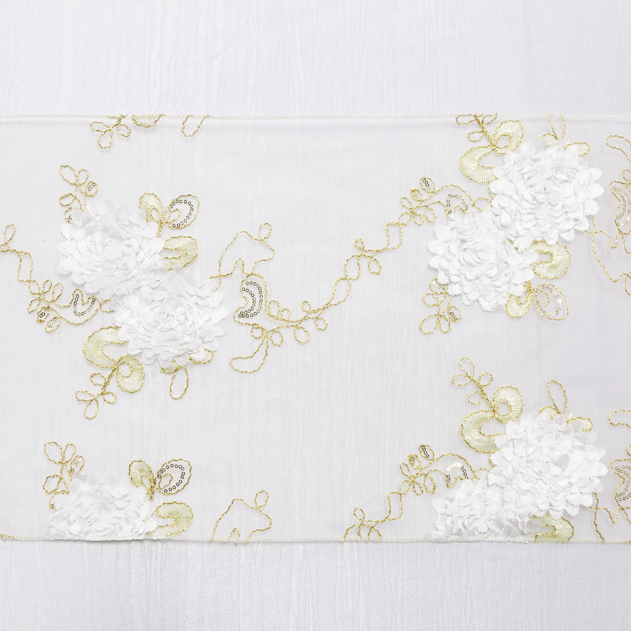 Vintage Veil Embroidery Table Runner - Gold/Ivory - Image 7