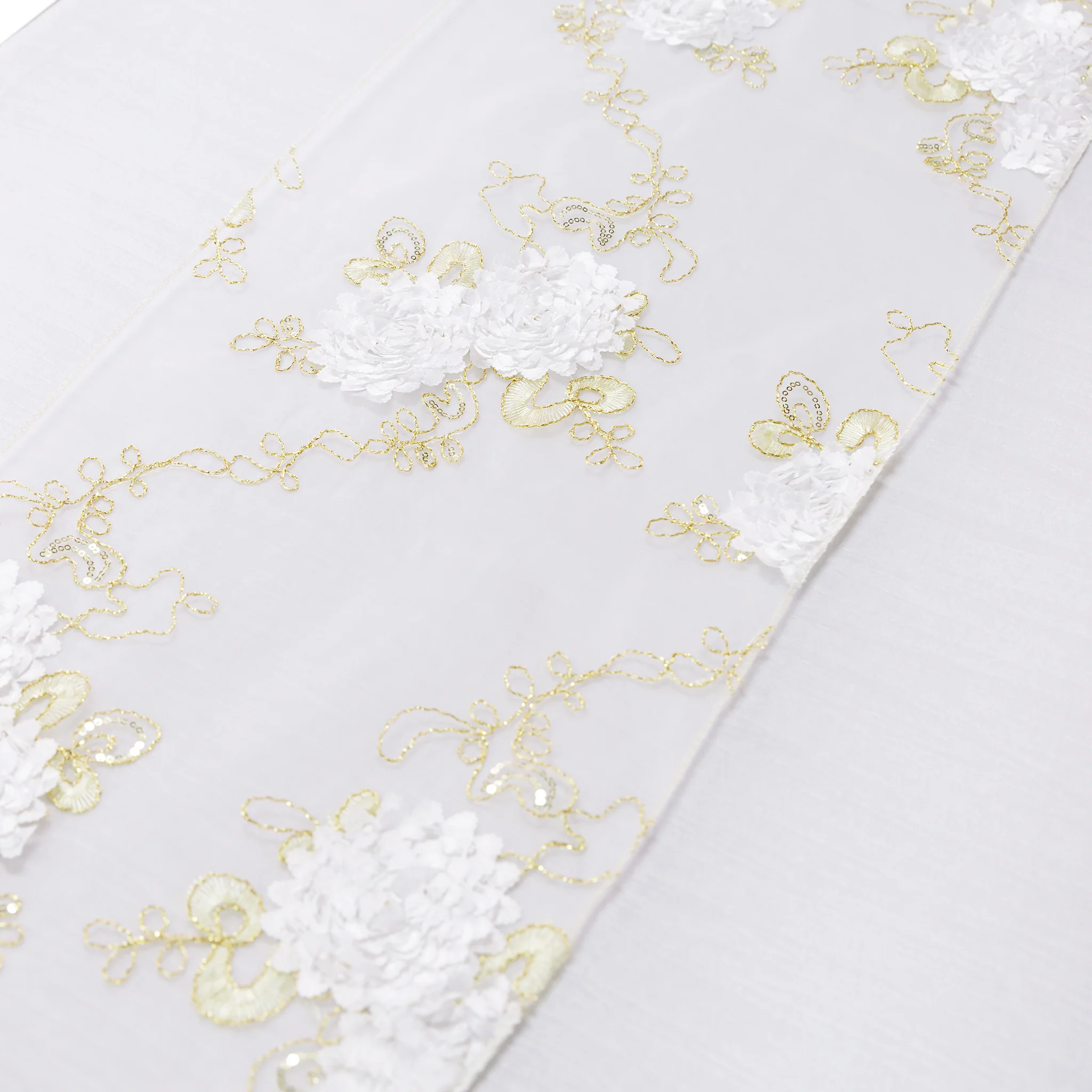 Vintage Veil Embroidery Table Runner - Gold/Ivory - Image 8