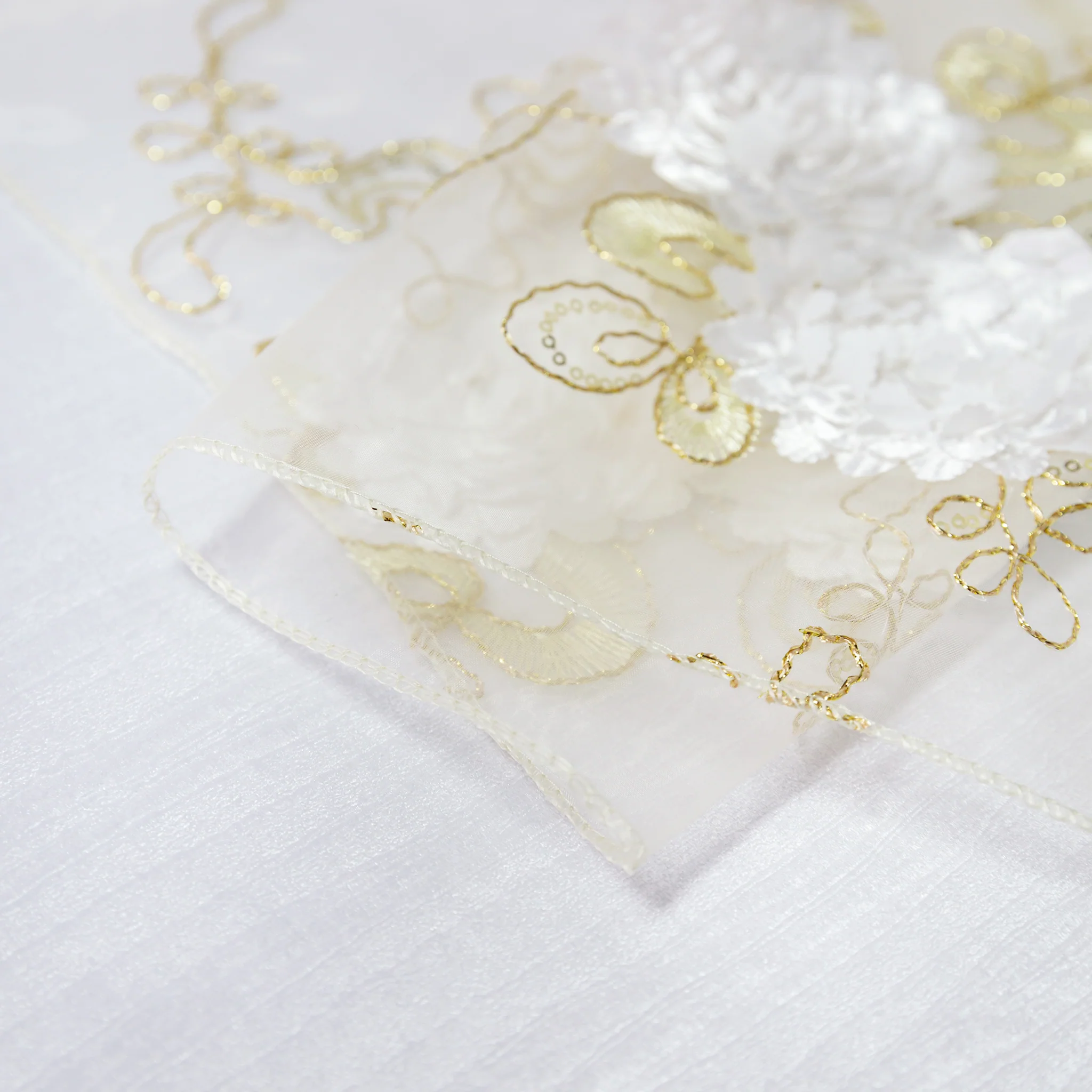 Vintage Veil Embroidery Table Runner - Gold/Ivory - Image 9