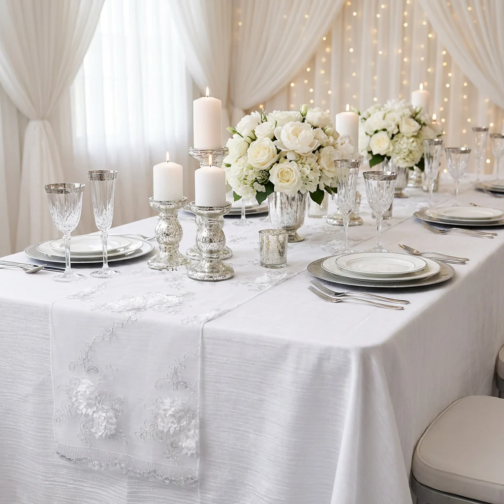 Vintage Veil Embroidery Table Runner - White - Image 6