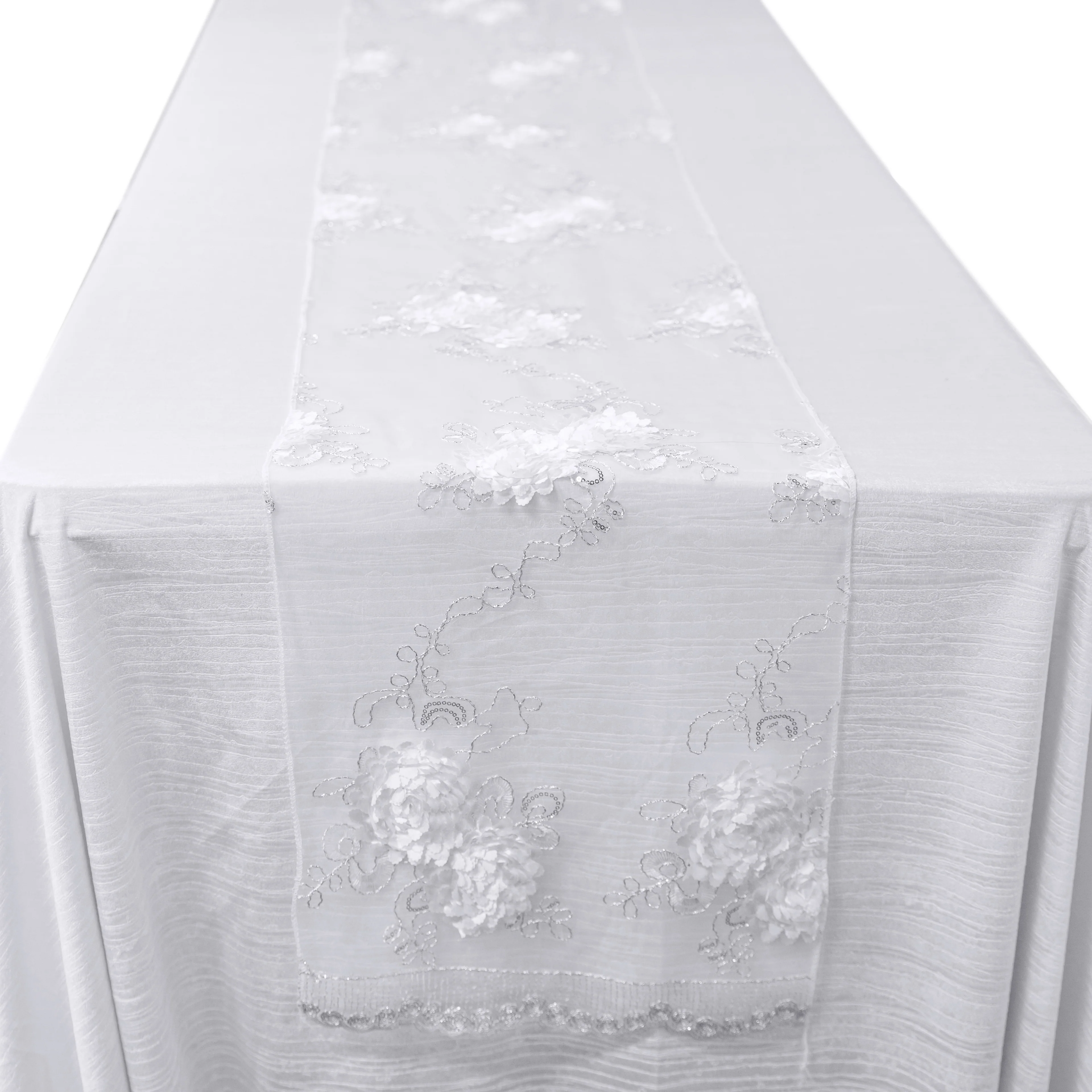 Vintage Veil Embroidery Table Runner - White - Image 7