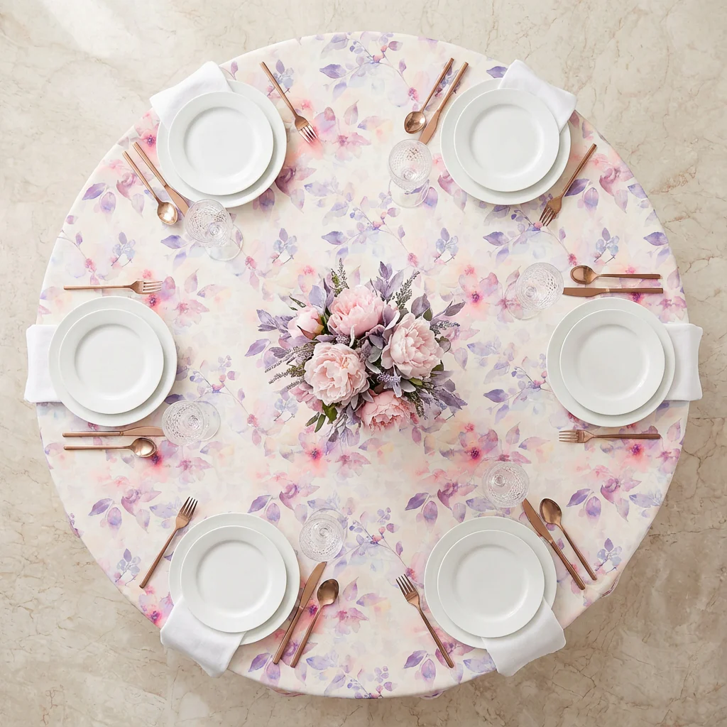 Watercolor Floral 120" Round Tablecloth - Pink - Image 3