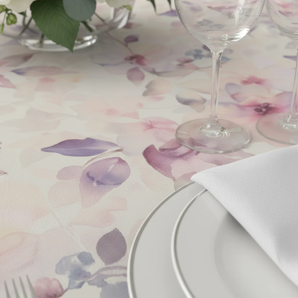 Watercolor Floral 120" Round Tablecloth - Pink - Image 4