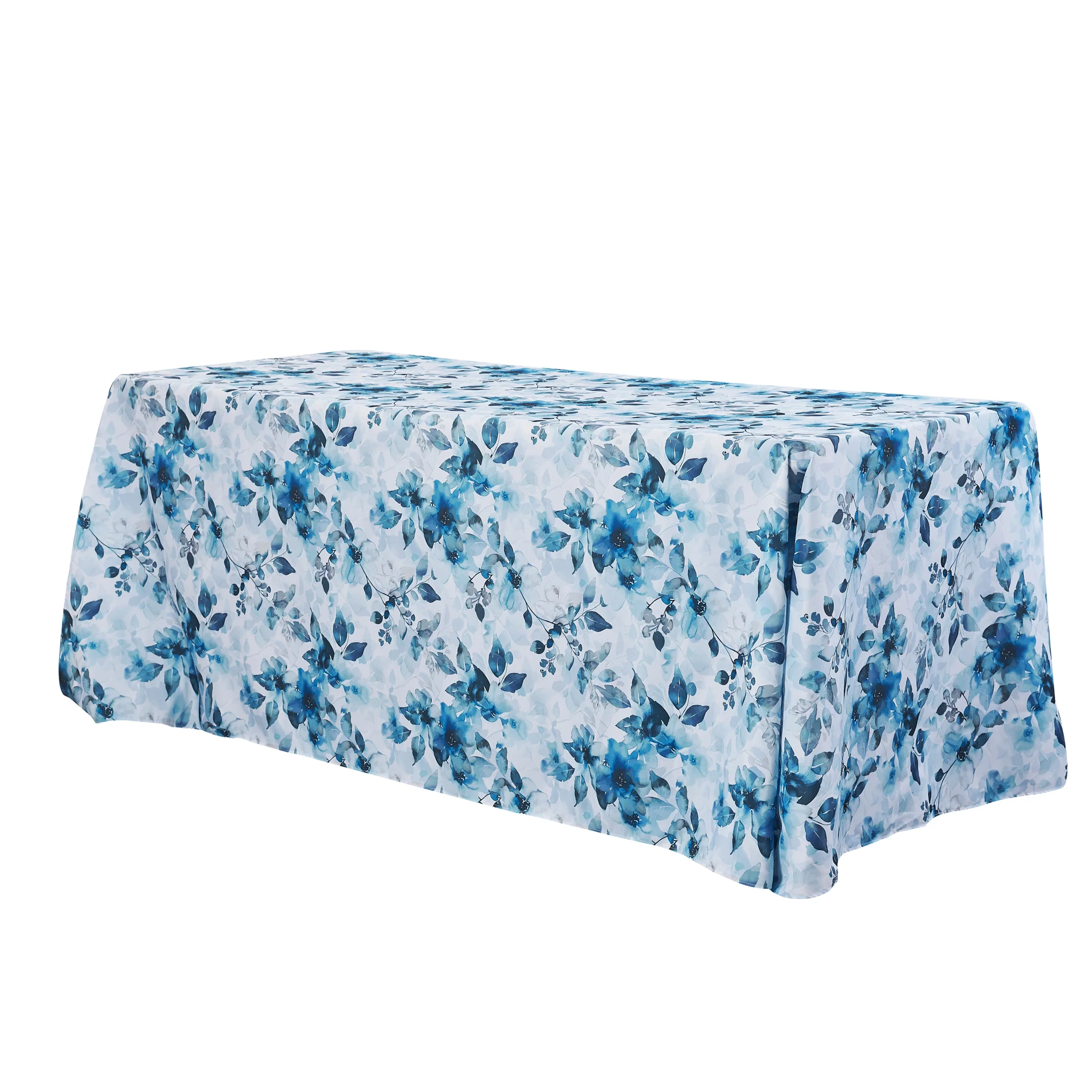 Watercolor Floral Rectangular 90"x132" Tablecloth - Blue