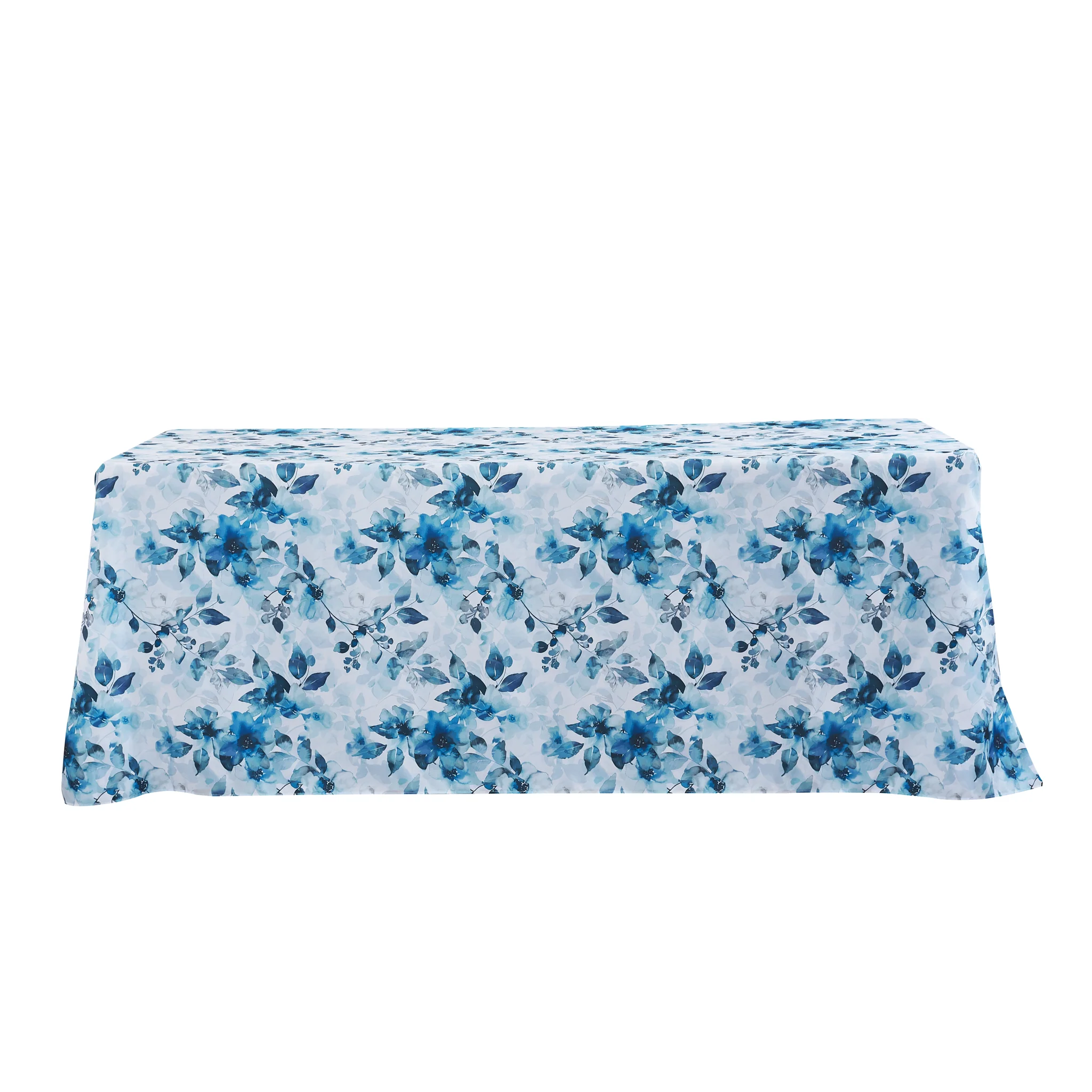 Watercolor Floral Rectangular 90"x132" Tablecloth - Blue - Image 2