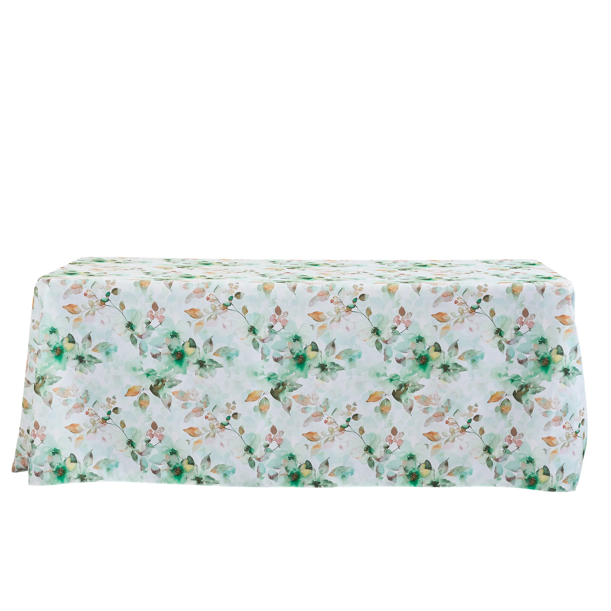 Watercolor Floral Rectangular 90"x132" Tablecloth - Green - Image 2