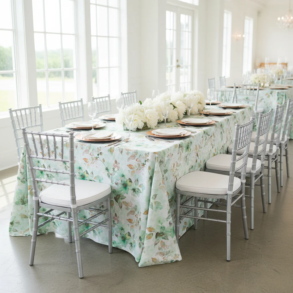 Watercolor Floral King 108"x156" Rectangular Tablecloth - Green