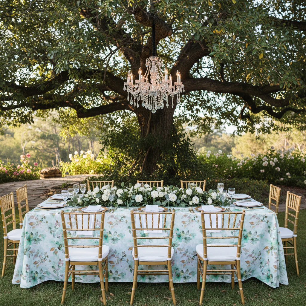 Watercolor Floral King 108"x156" Rectangular Tablecloth - Green - Image 3