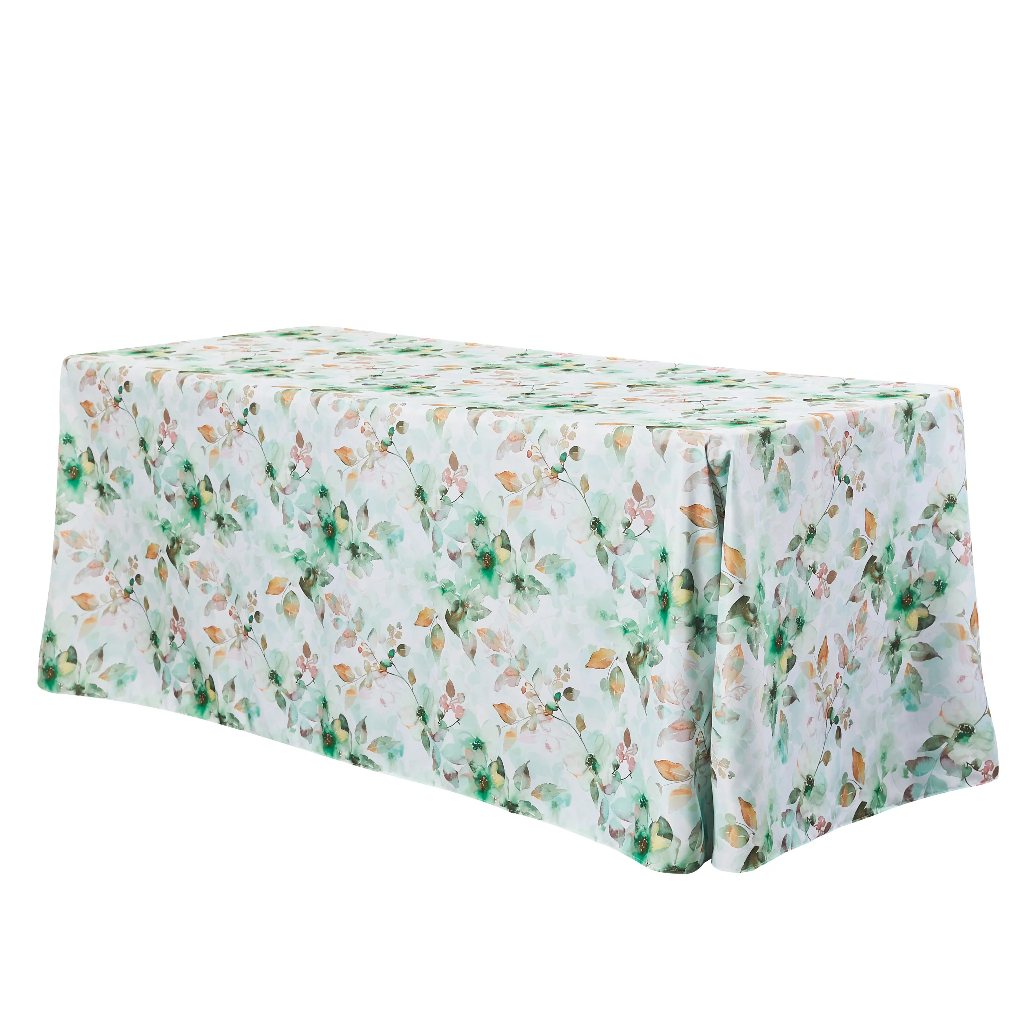 Watercolor Floral King 108"x156" Rectangular Tablecloth - Green - Image 4