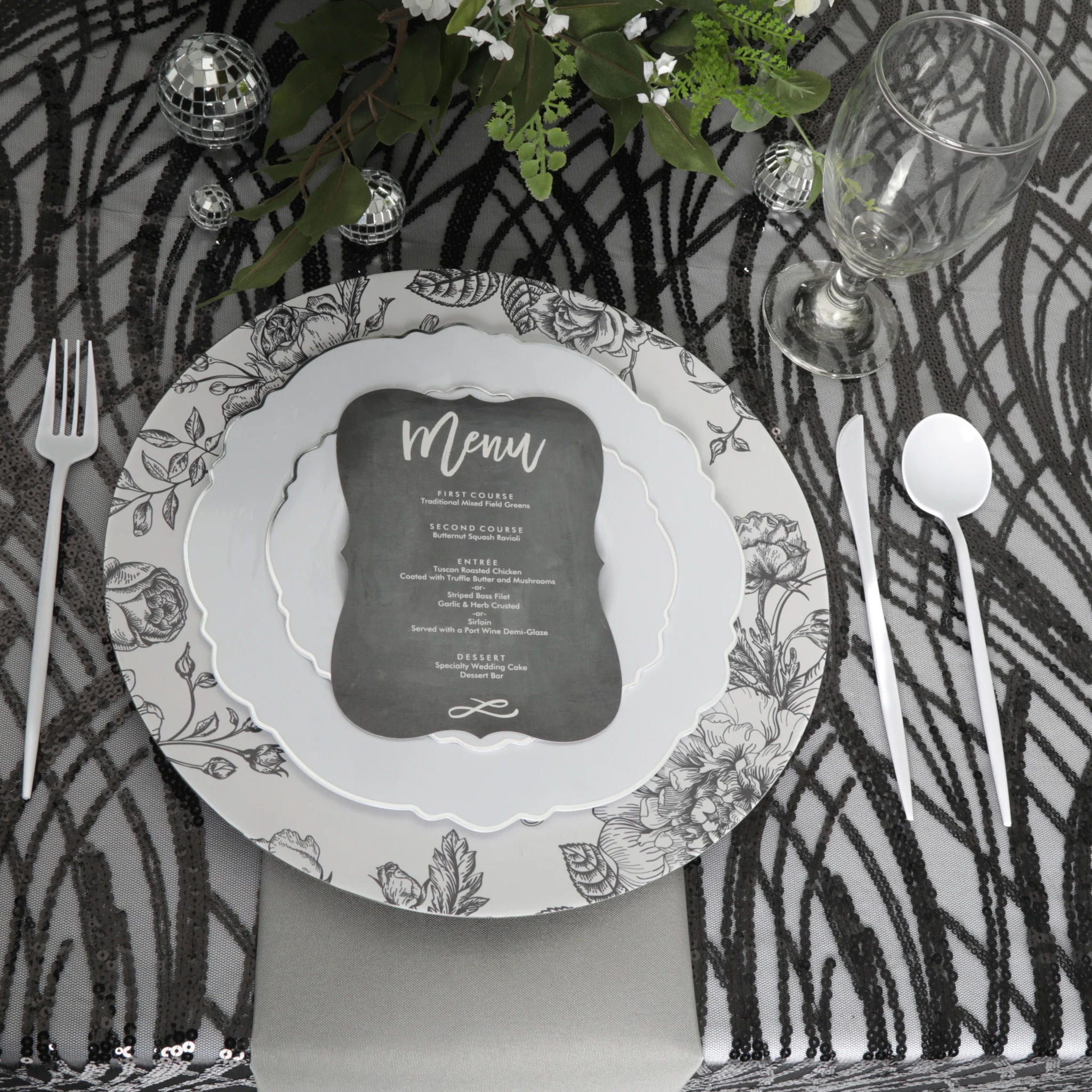 Wave Sequin Mesh Tablecloth 90"x132" Rectangular - Black - Image 2