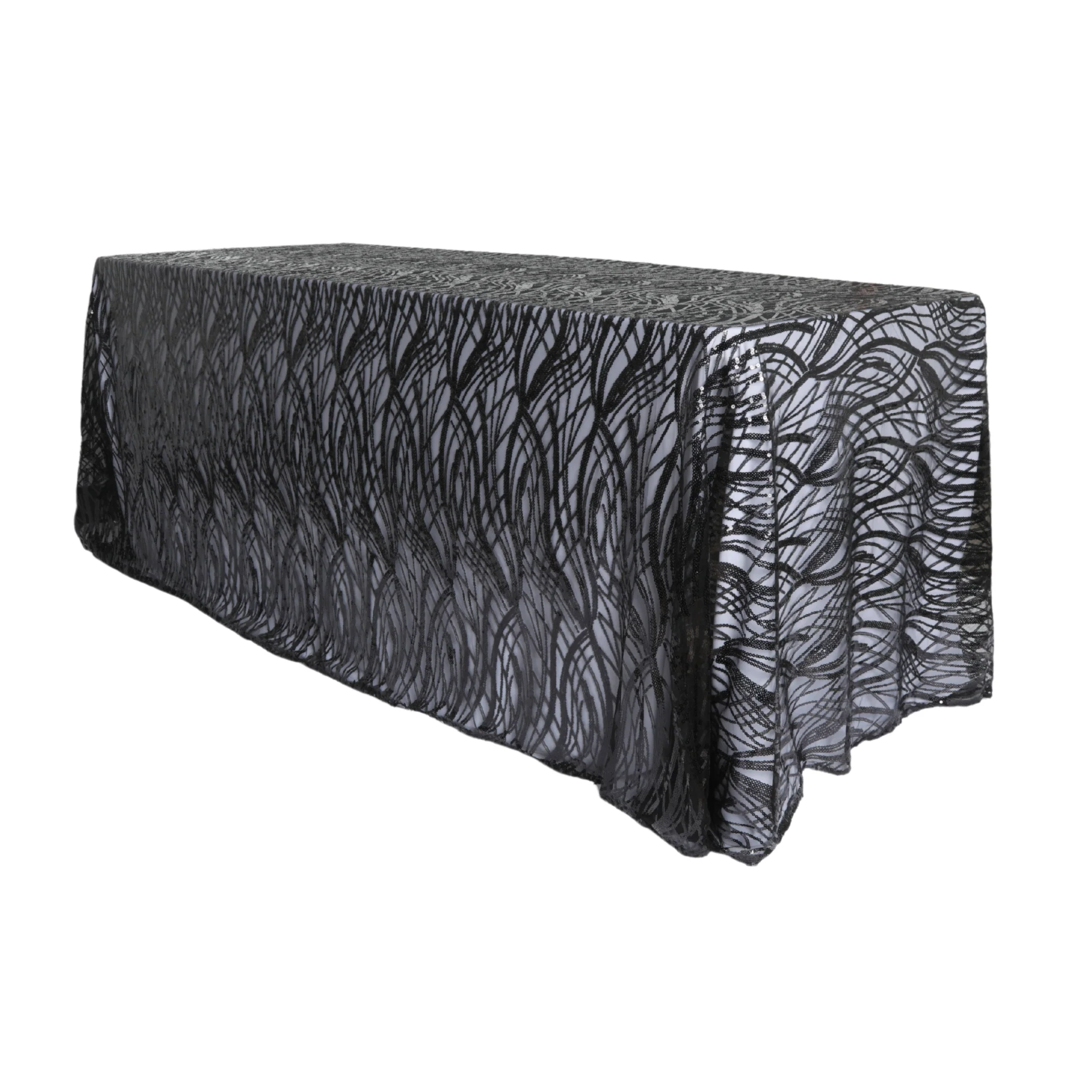 Wave Sequin Mesh Tablecloth 90"x132" Rectangular - Black - Image 5