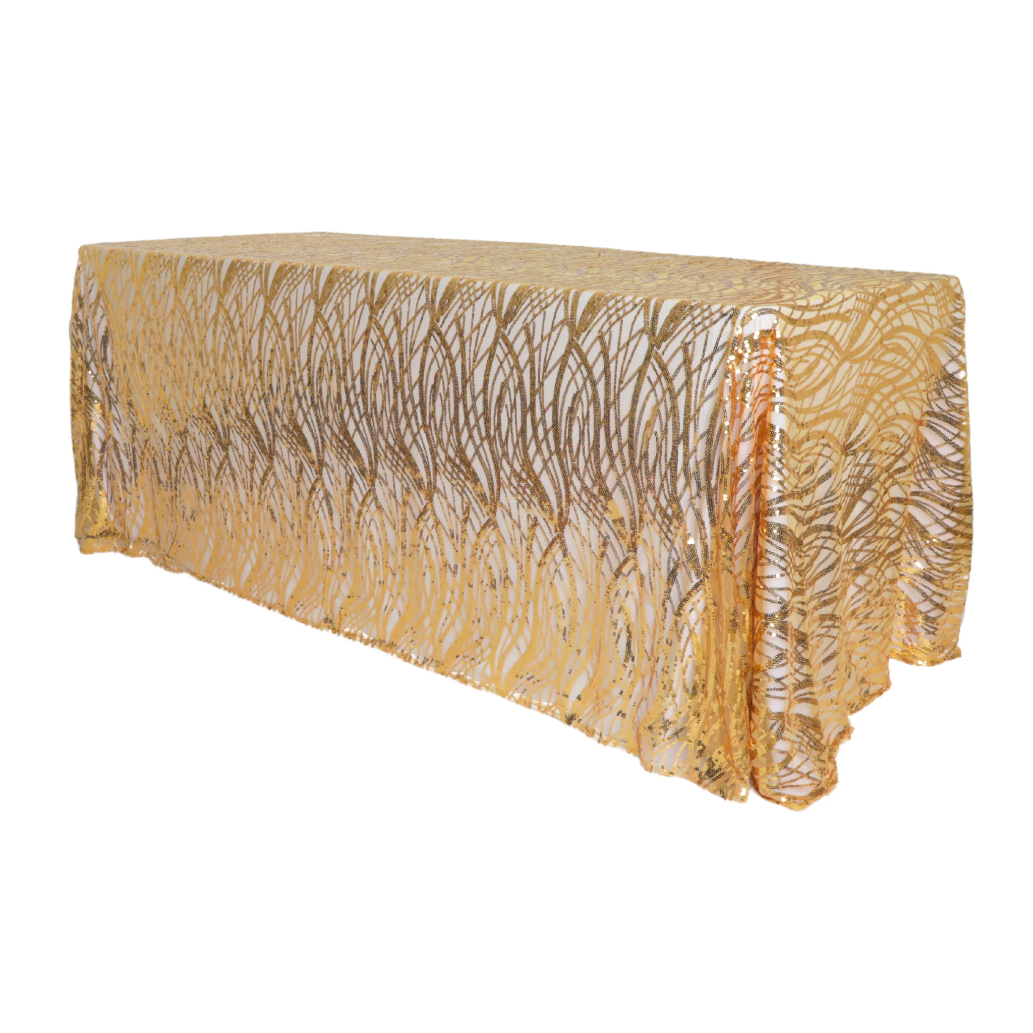 Wave Sequin Mesh Tablecloth 90"x132" Rectangular - Gold - Image 4