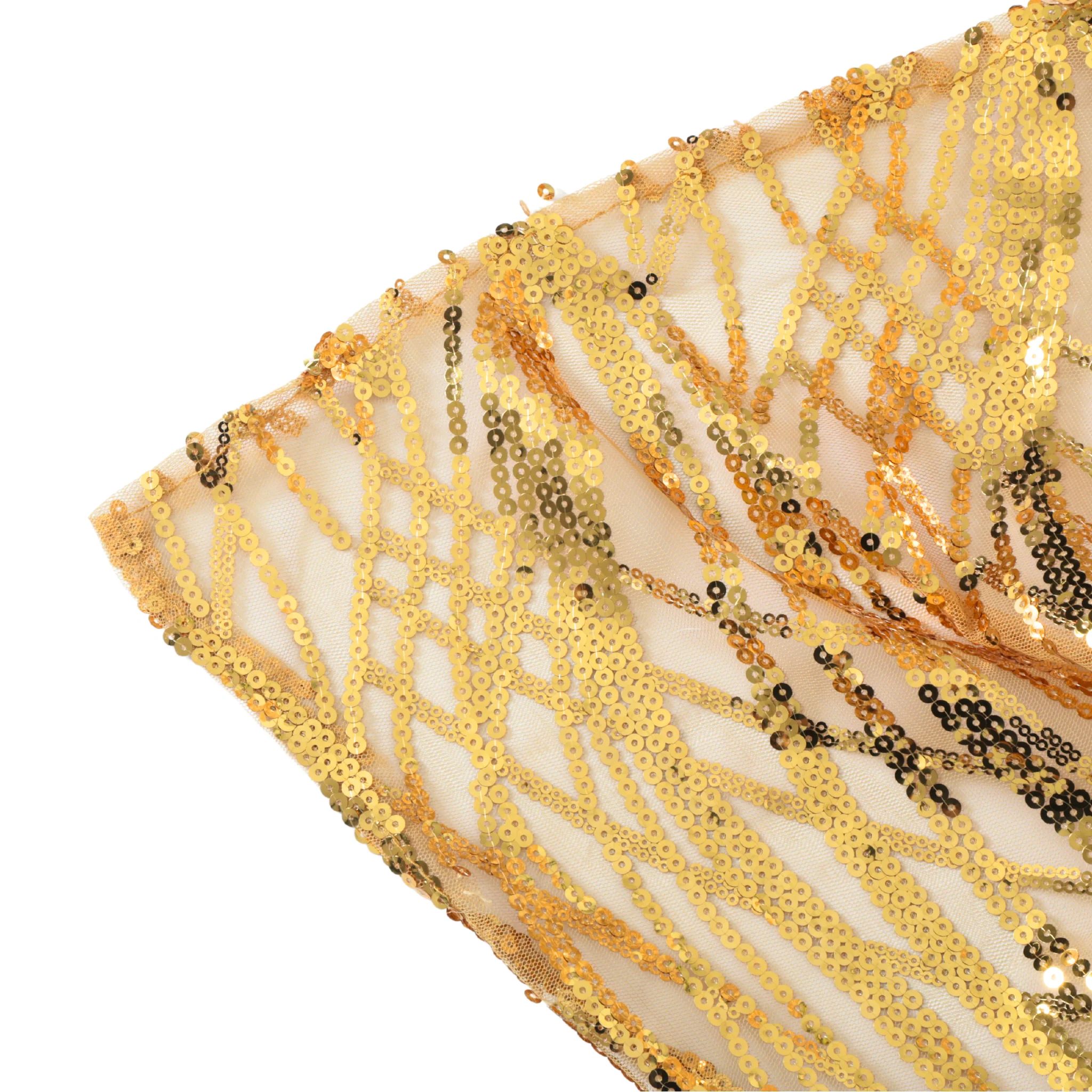 Wave Sequin Mesh Tablecloth 90"x132" Rectangular - Gold - Image 5