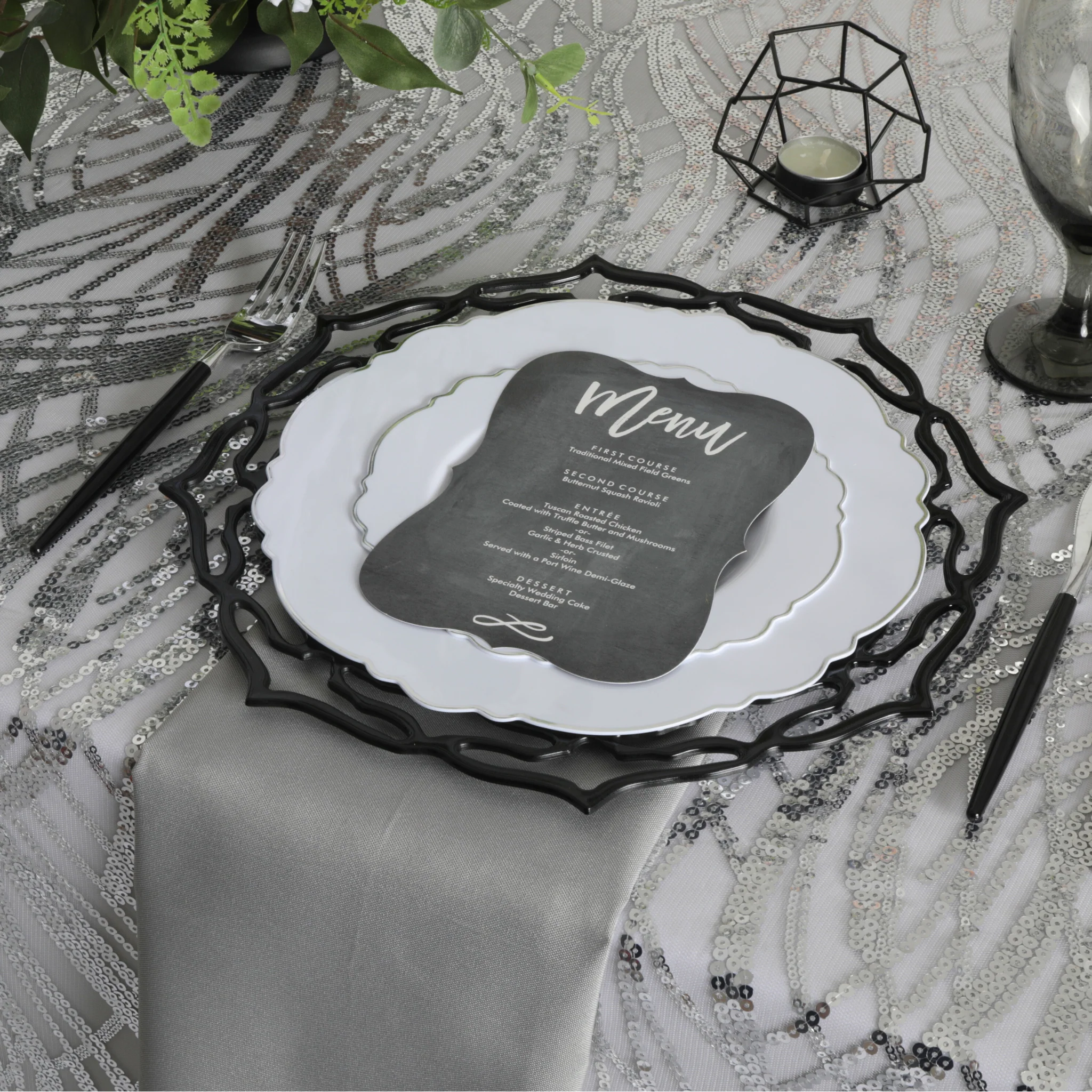 Wave Sequin Mesh Tablecloth 90"x132" Rectangular - Silver - Image 2