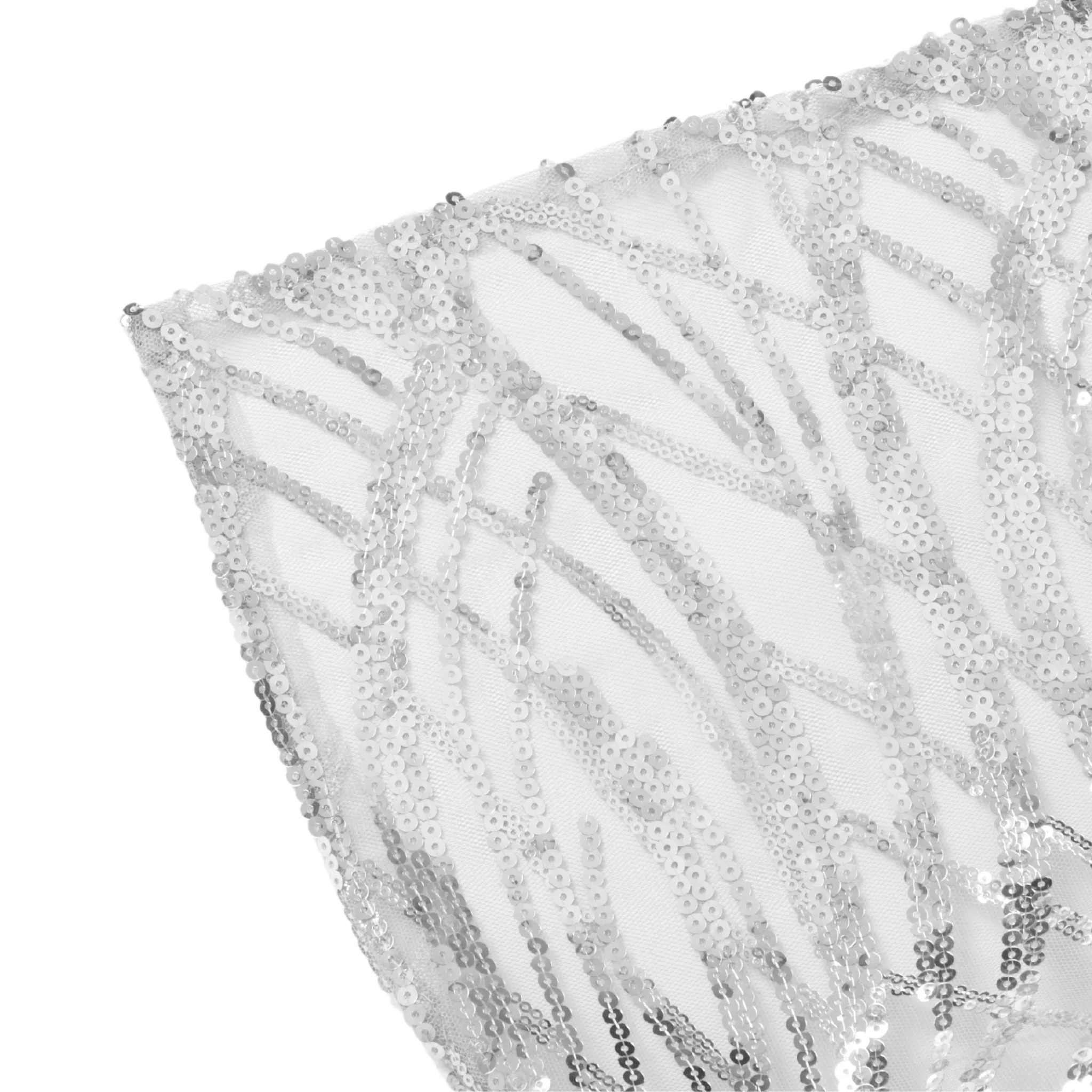 Wave Sequin Mesh Tablecloth 90"x132" Rectangular - Silver - Image 5