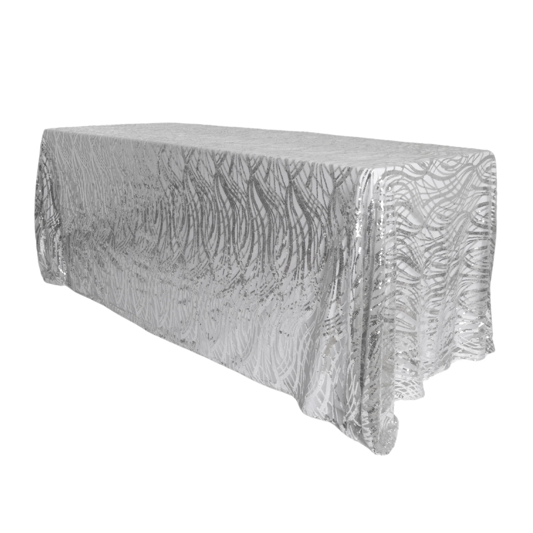 Wave Sequin Mesh Tablecloth 90"x132" Rectangular - Silver - Image 6