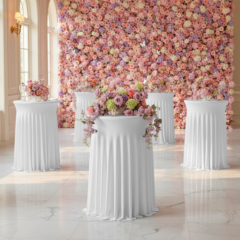 Wavy Spandex Cocktail Table Cover 30"-32" Round - White - Image 2