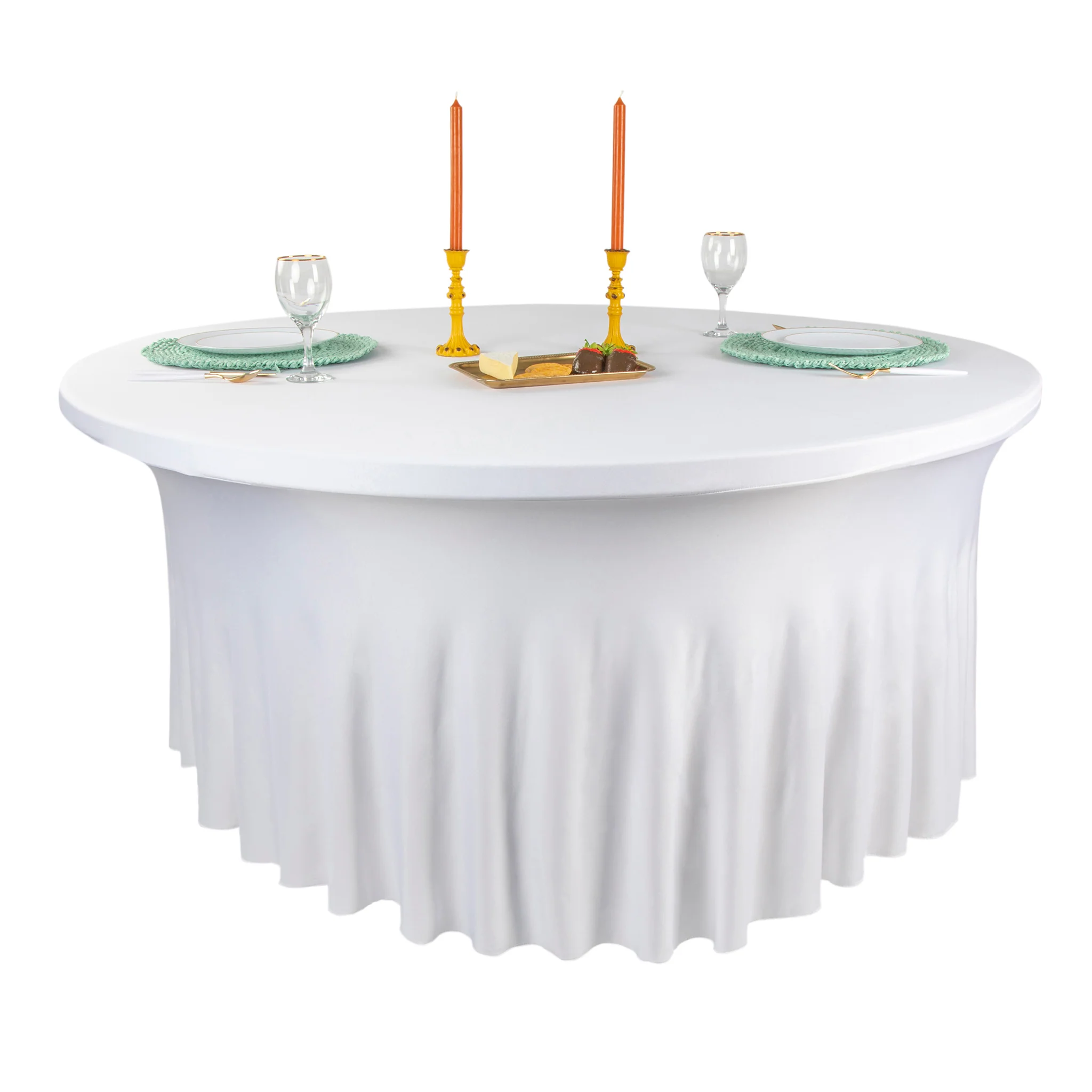 Wavy Spandex Table Cover 5ft Round - White - Image 3