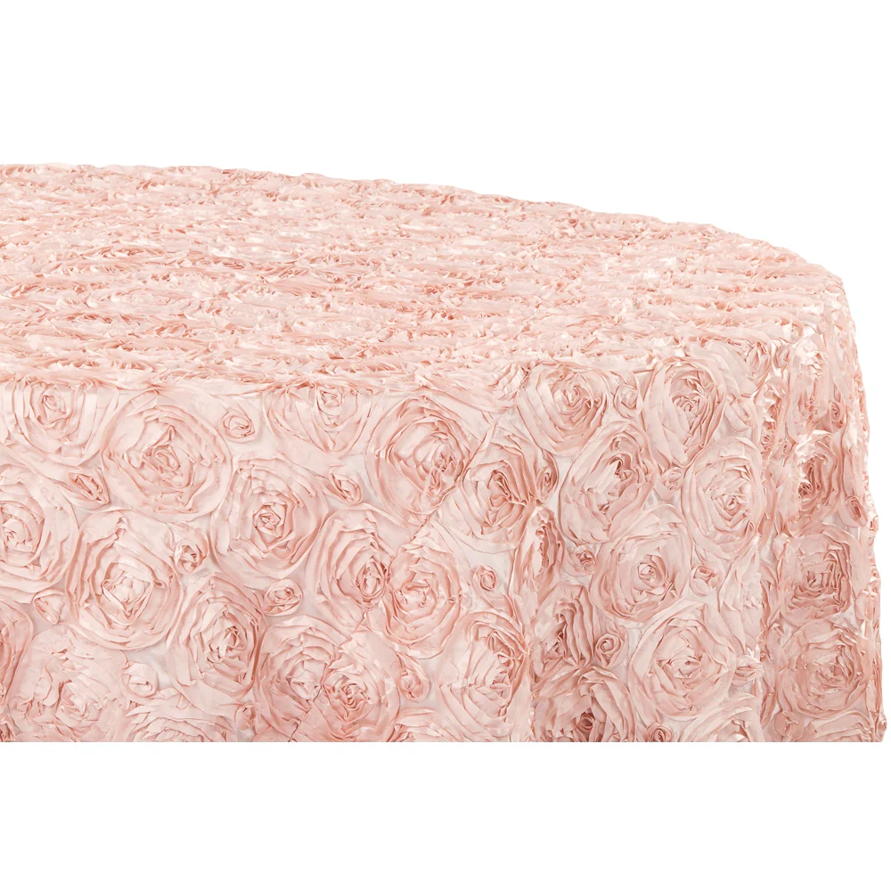 Wedding Rosette Satin 120" Round Tablecloth - Blush/Rose Gold - Image 2