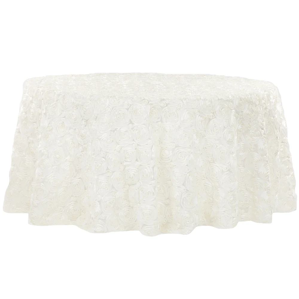Wedding Rosette Satin 120" Round Tablecloth - Ivory