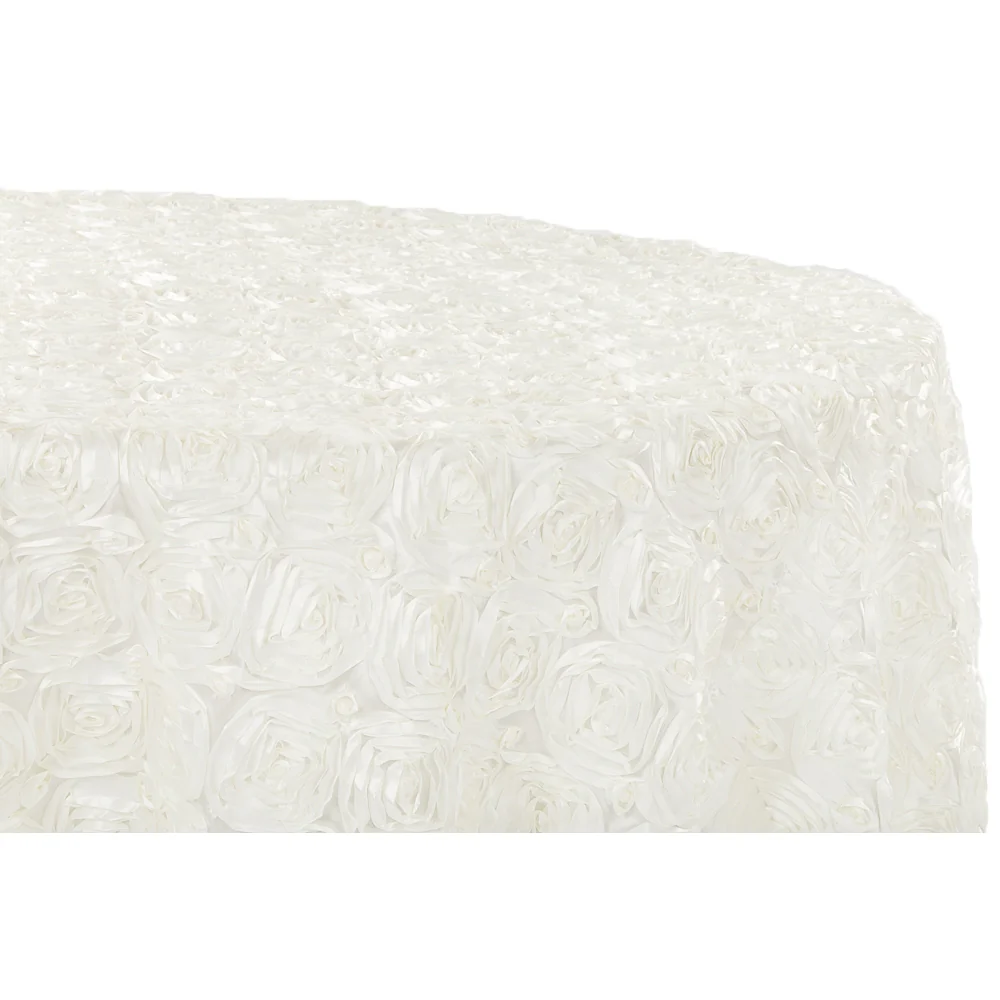 Wedding Rosette Satin 120" Round Tablecloth - Ivory - Image 2