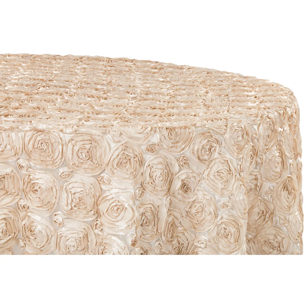 Wedding Rosette SATIN 132" Round Tablecloth - Champagne - Image 2