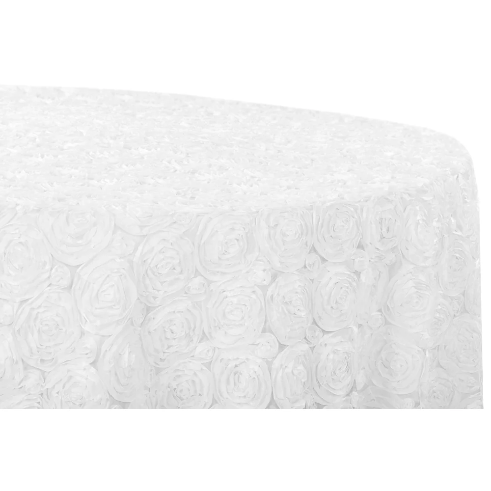 Wedding Rosette SATIN 132" Round Tablecloth - White - Image 3