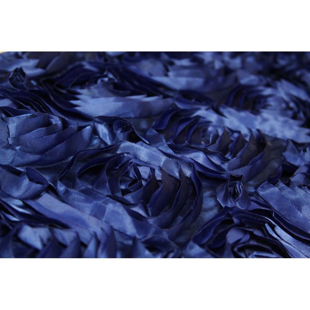 Wedding Rosette Satin 90"x132" rectangular Tablecloth - Navy Blue - Image 2