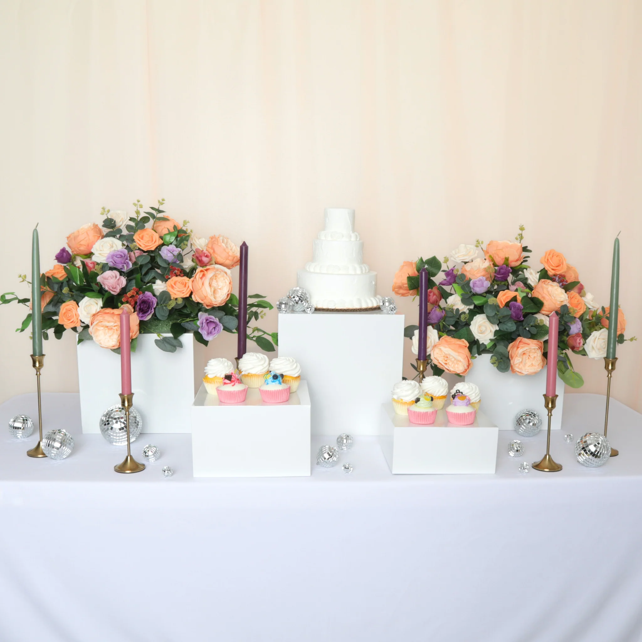 White Square Pedestal Cake/Dessert Display Stands 5 pcs/set - Image 2