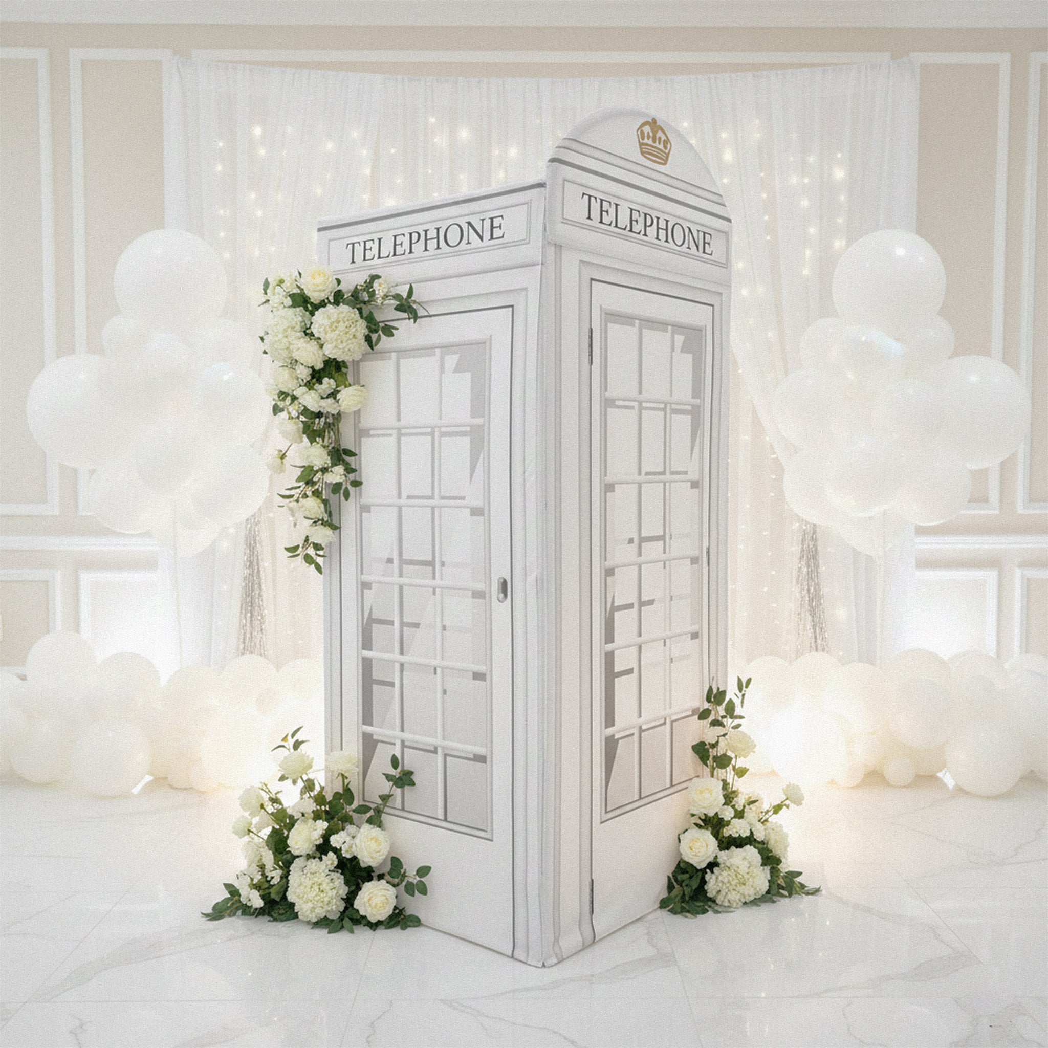 White Telephone Booth Printed Backdrop Spandex Cover - Image 2